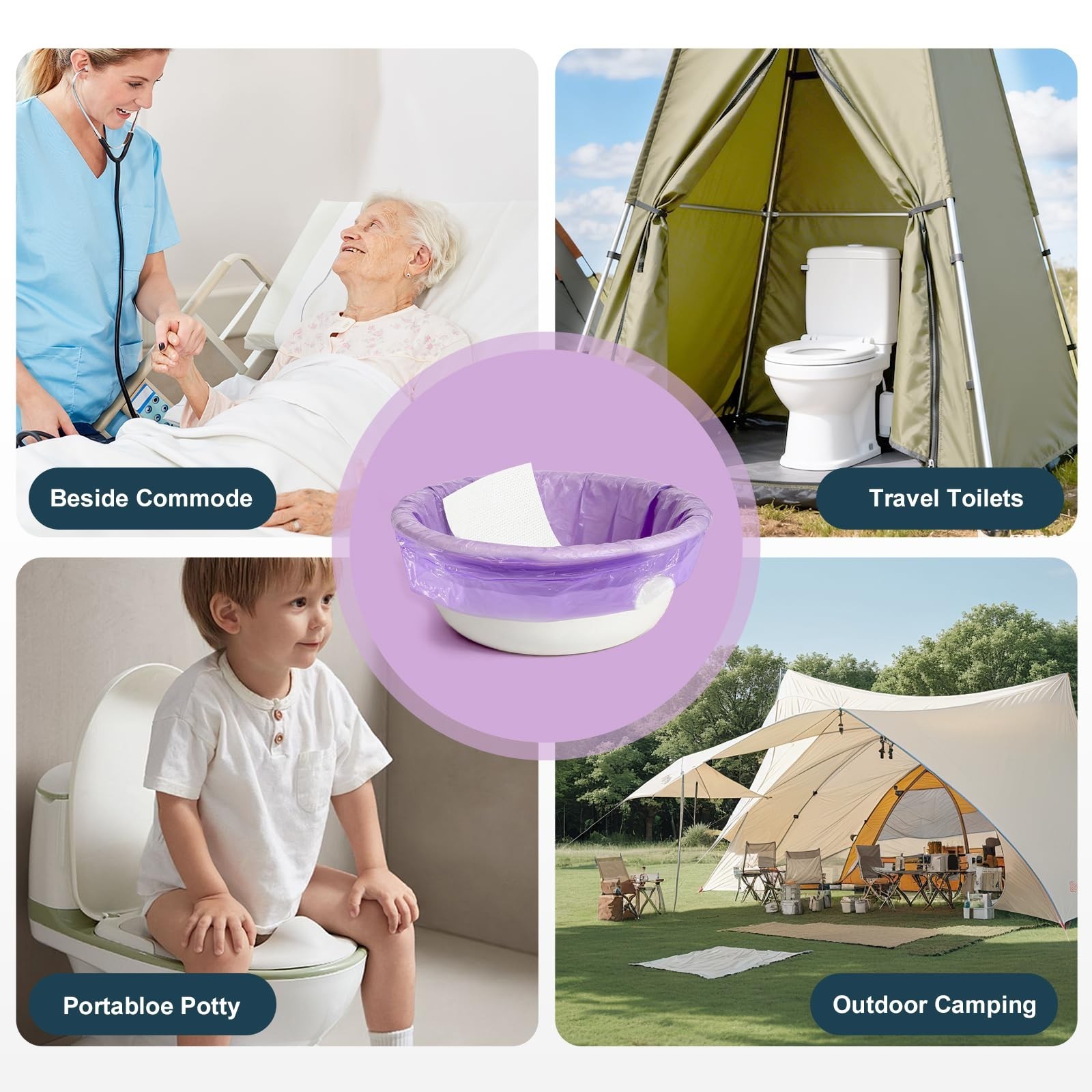 Bedside Commode Liners with Absorbent Pads – 100 Count Disposable Commode Bag…
