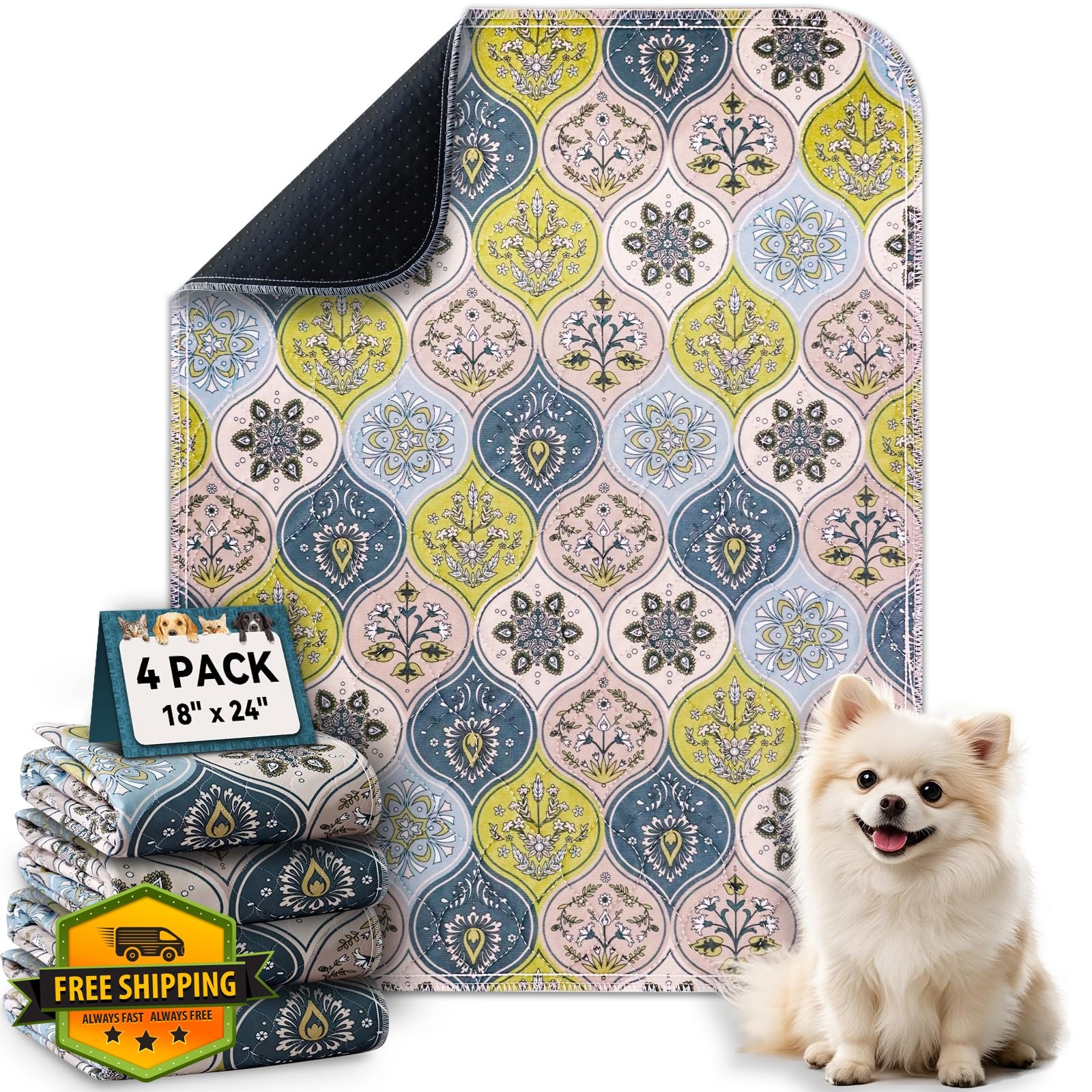 Washable Pee Pads for Dogs, Stylish Absorbent Reusable Training Dog Pads, Non…