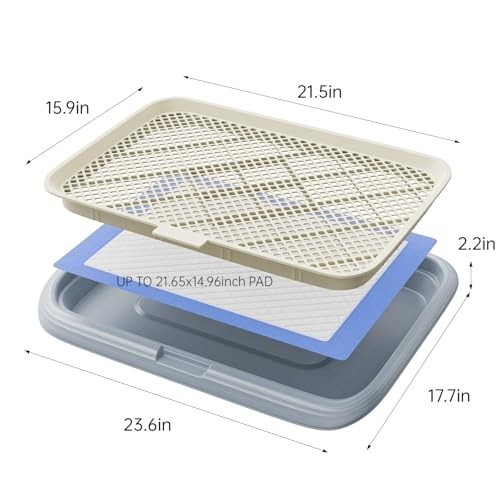 Indoor Dog Potty Tray 23.6″x17.7″ – Pet Pee Pad Holder for Small & Medium Dogs