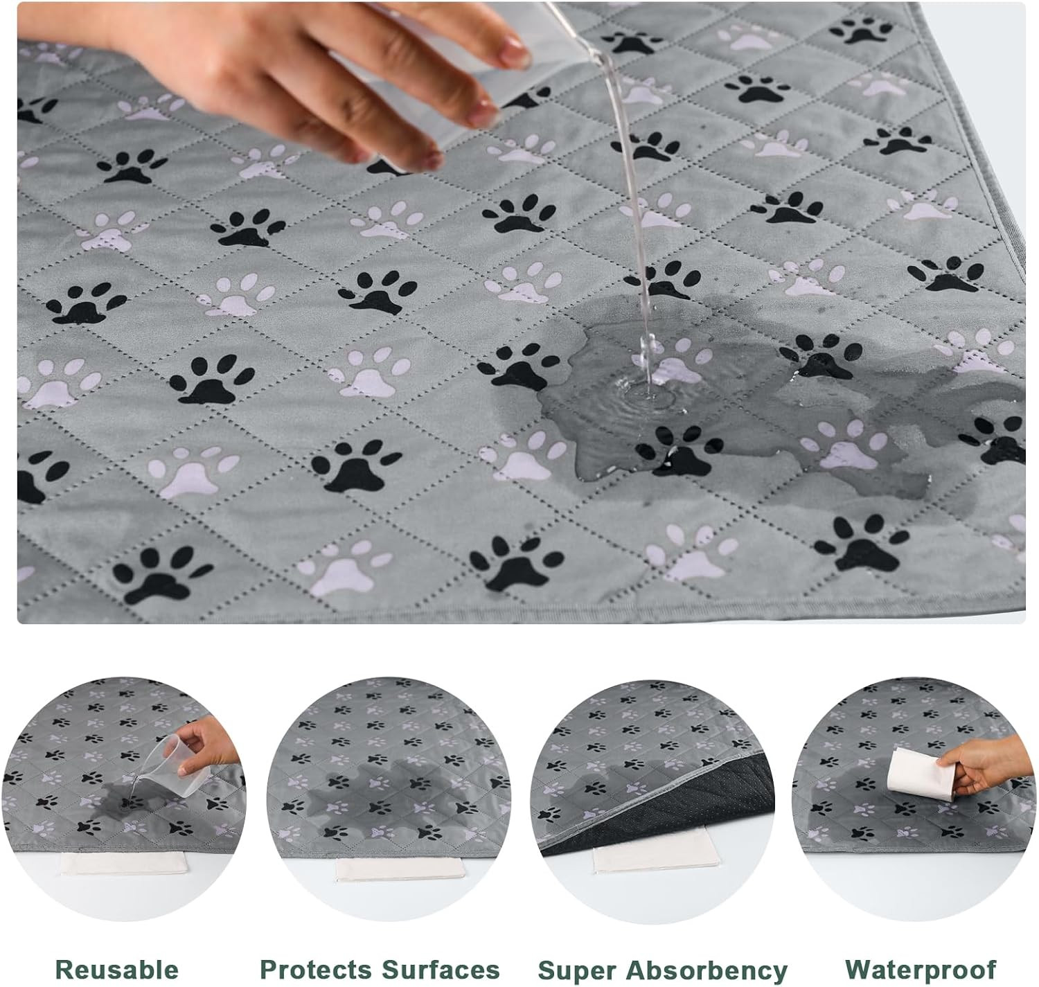 2 Pack 72″X 72″ Waterproof Non Slip Wee Wee Pad，Reusable Washable Pee Pads for D