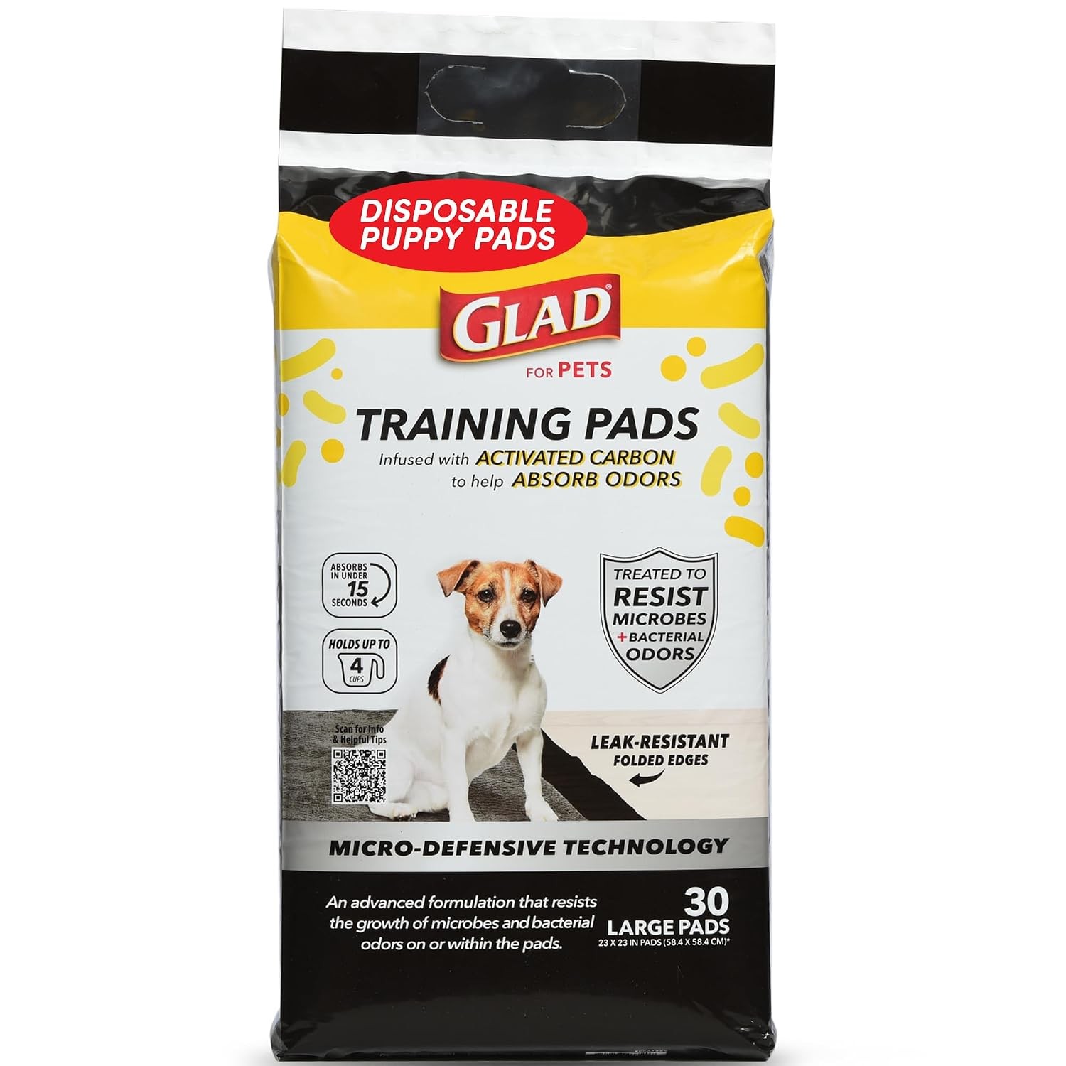 Activated Carbon Dog Training Pads 30 Count with Anti-Microbial Technology and