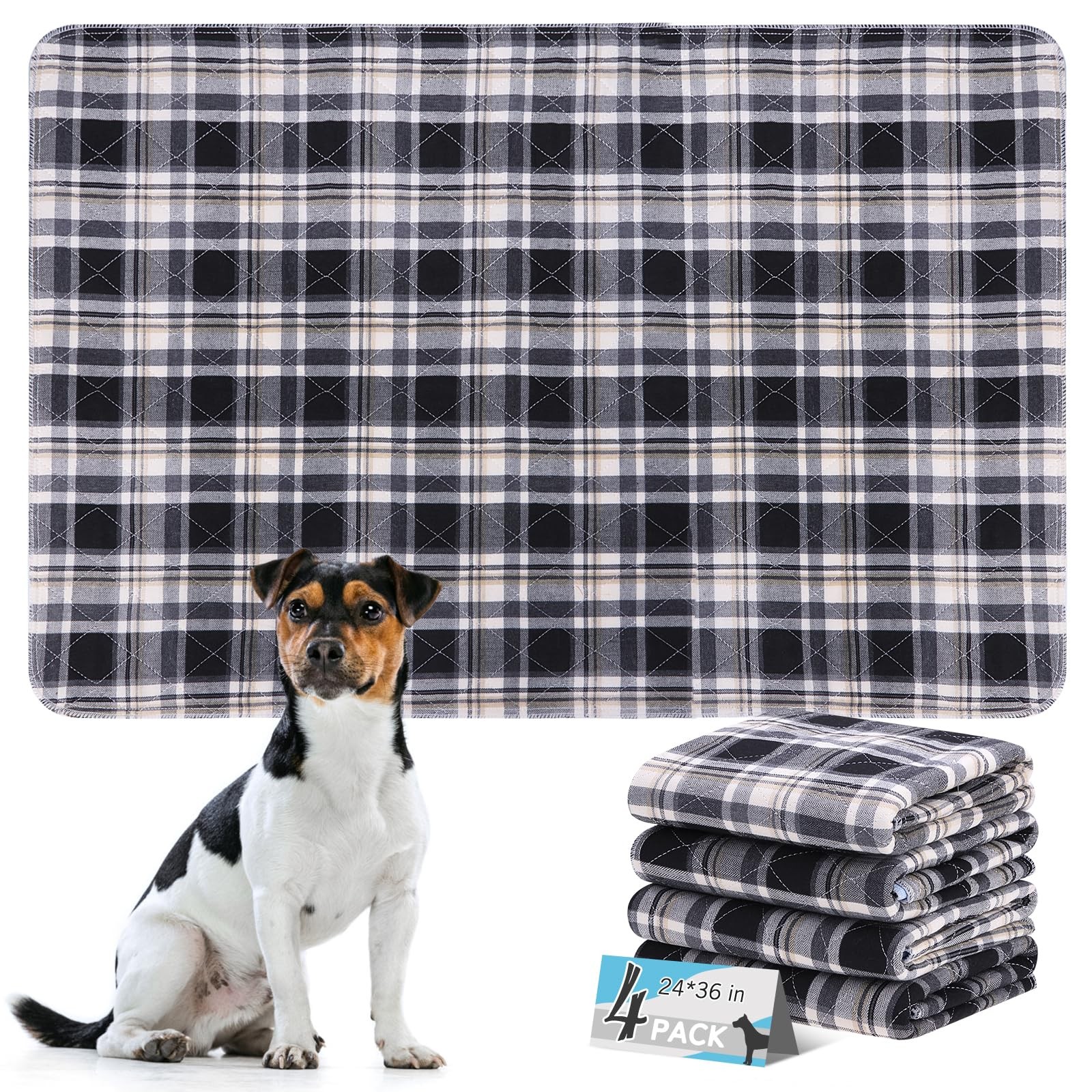 Washable Dog Pee Pads 24″x36″ – 4PCS Reusable Training Pads, Non-Slip, Absorbent