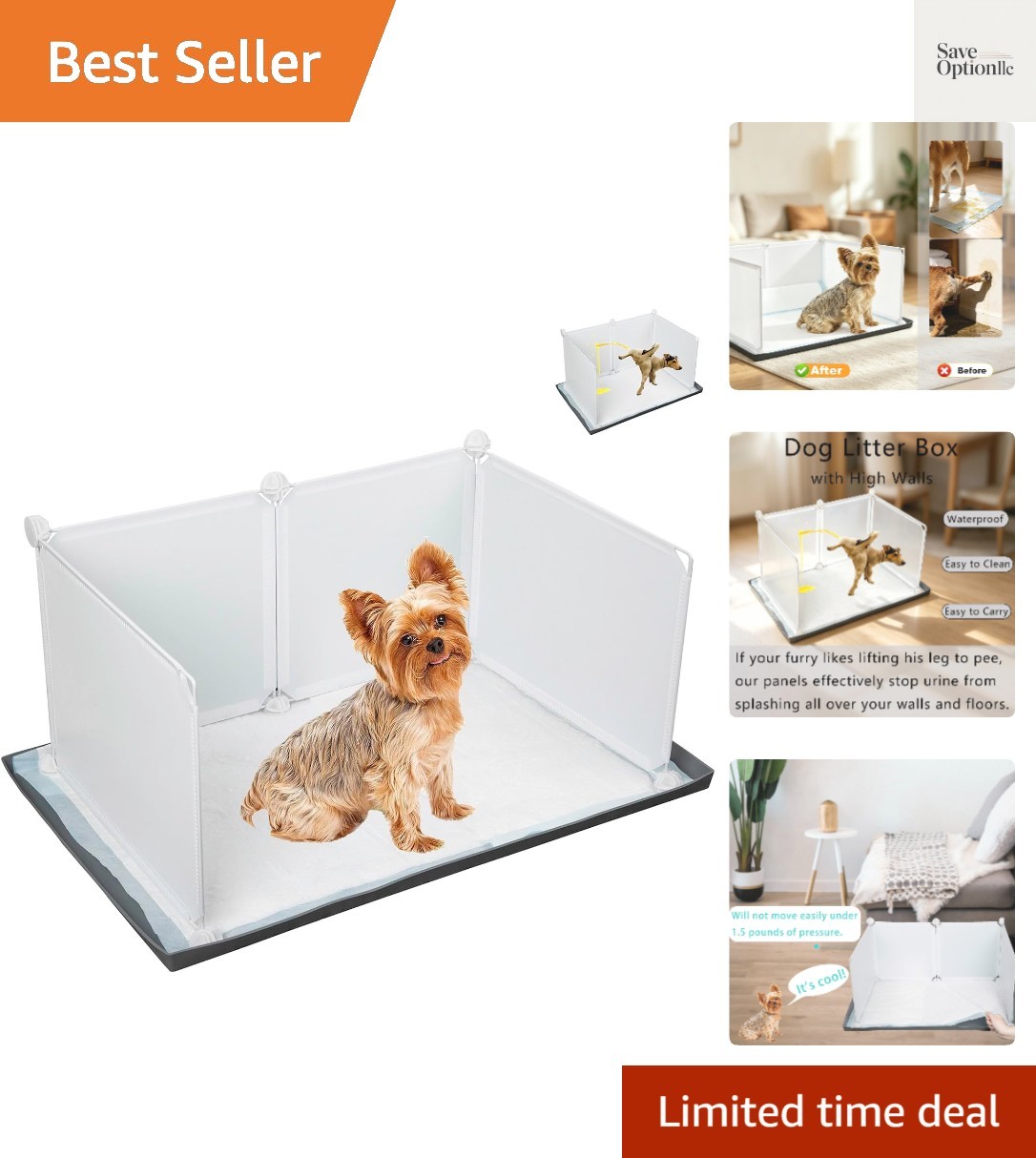 High Wall Dog Litter Box with No Spill Silicone Pad – Easy to Clean & Assemble