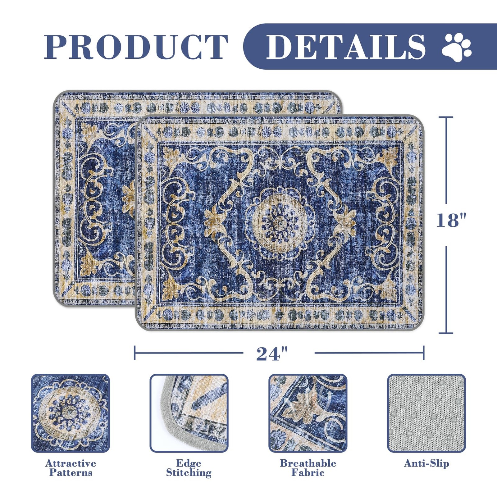 PAWDAY Washable Pee Pads Navy Blue 24″x18″ 2 Pack