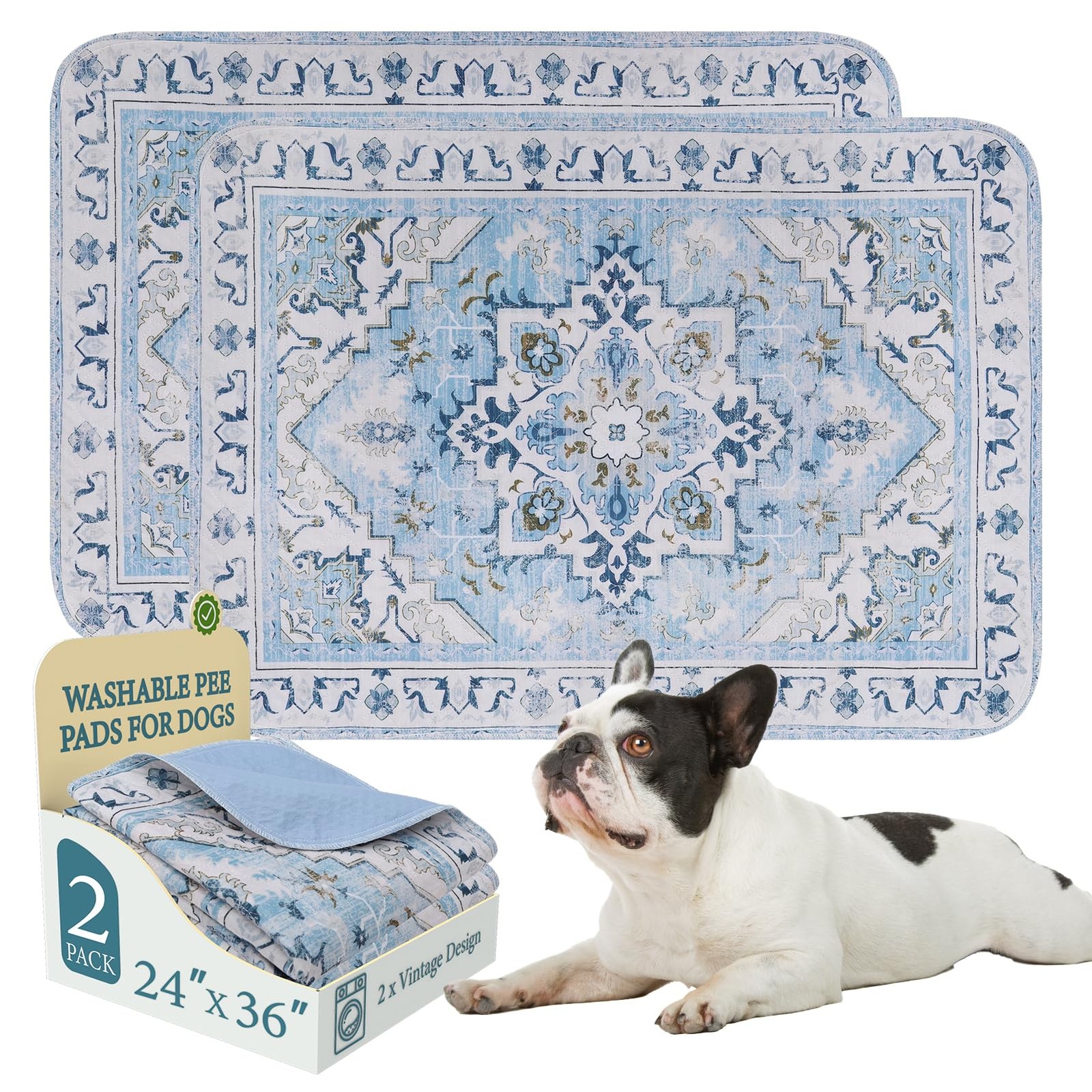 Homimp Washable Pee Pads for Dogs,2 Pack Reusable Puppy Pads Waterproof,Absorben