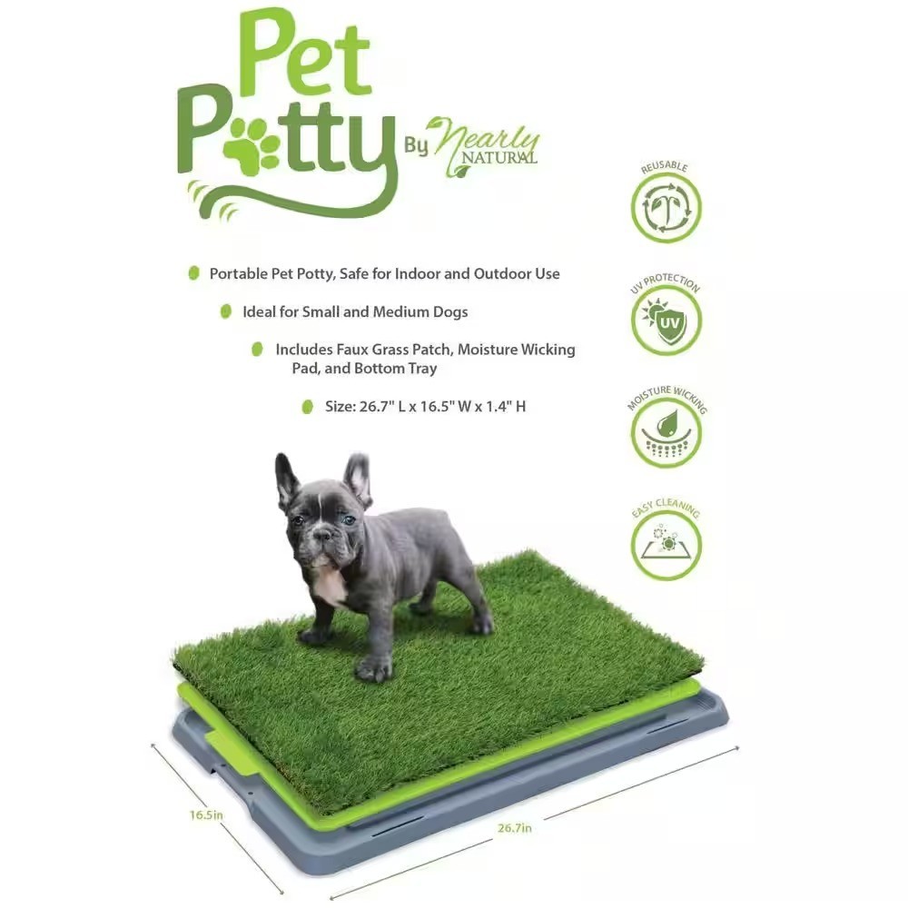 Nearly Natural 16.5″ x 26.7″ Indoor/Outdoor Dog Potty w/ Artificial Grass, Tray