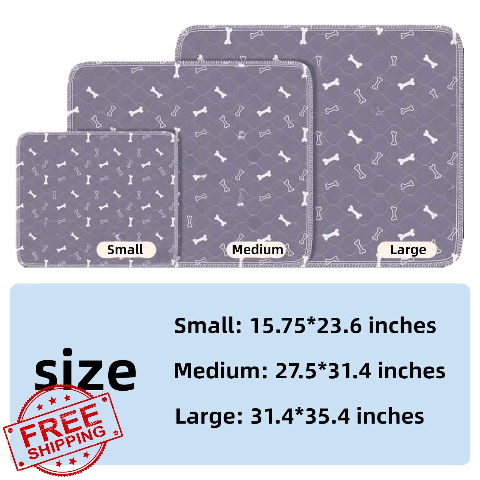Eqexutir Large Gray+White Puppy Pads Washable