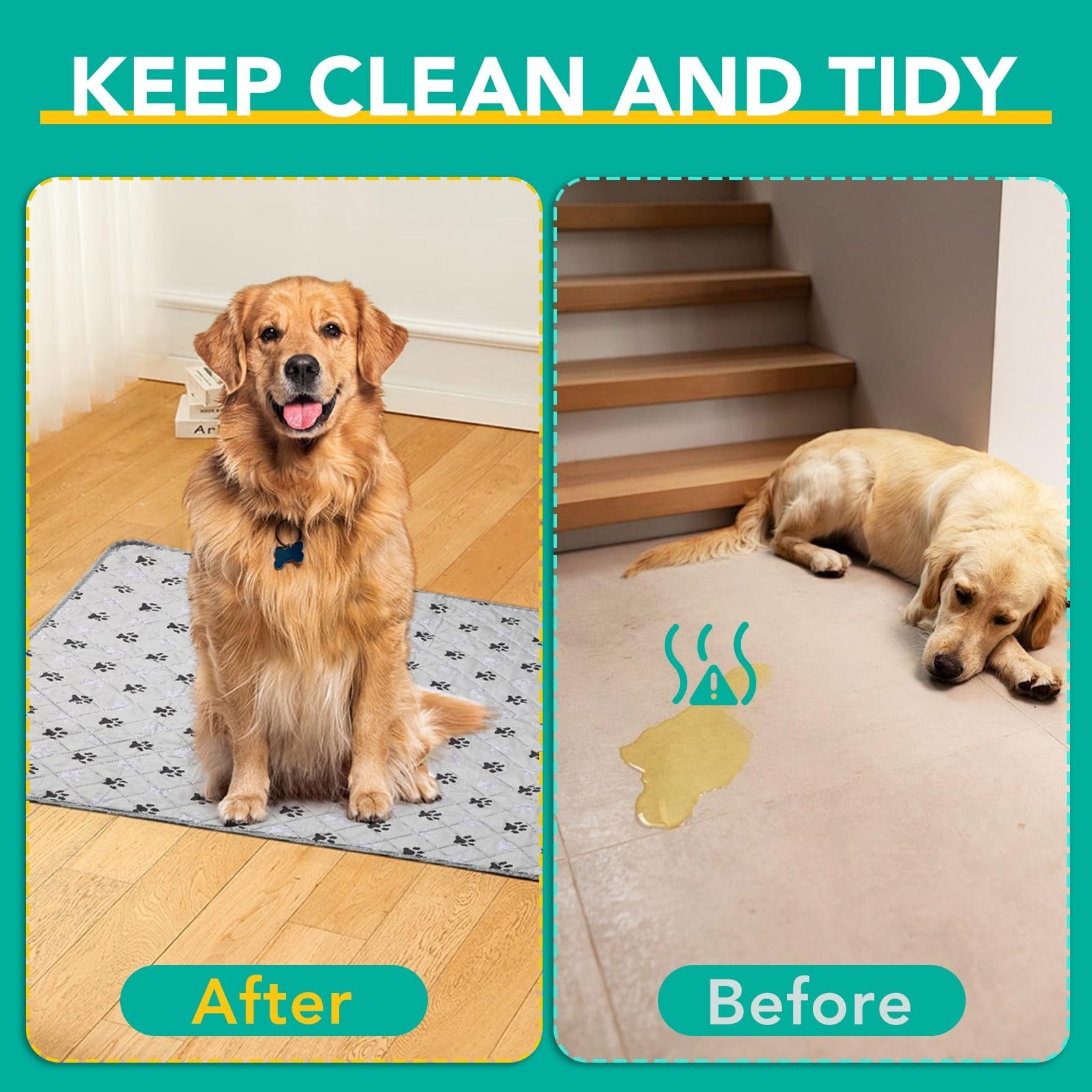 Extra Large Washable Dog Pee Pads 72″x72″ – Super Absorbent Non-Slip Waterproof,