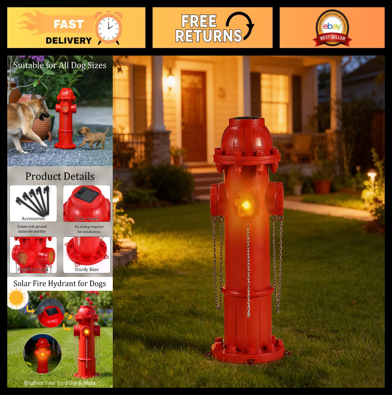 Glowing Solar Dog Pee Post – Fire Hydrant Design for Garden & Patio Use