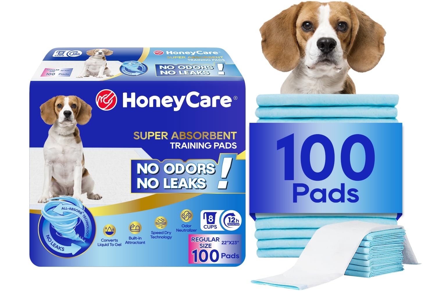 HONEY CARE All-Absorb, Large 22″ x 23″, 100 Count, – x Blue