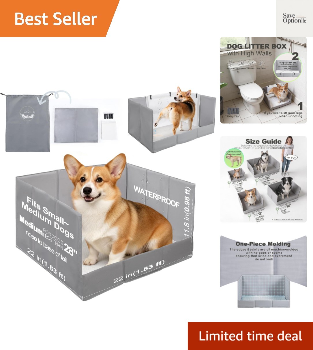 No-Spill Dog Litter Box with Clips – Travel-Friendly Potty Tray for Medium Dogs