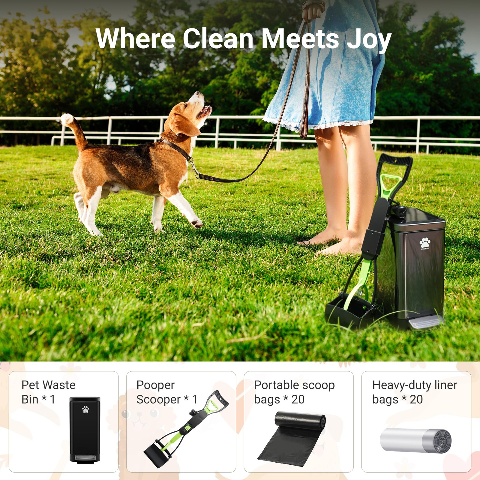 Dog Poop Trash Can Outside with Poop Scooper for Dogs, 12L/3.2Gal Metal Outdo…