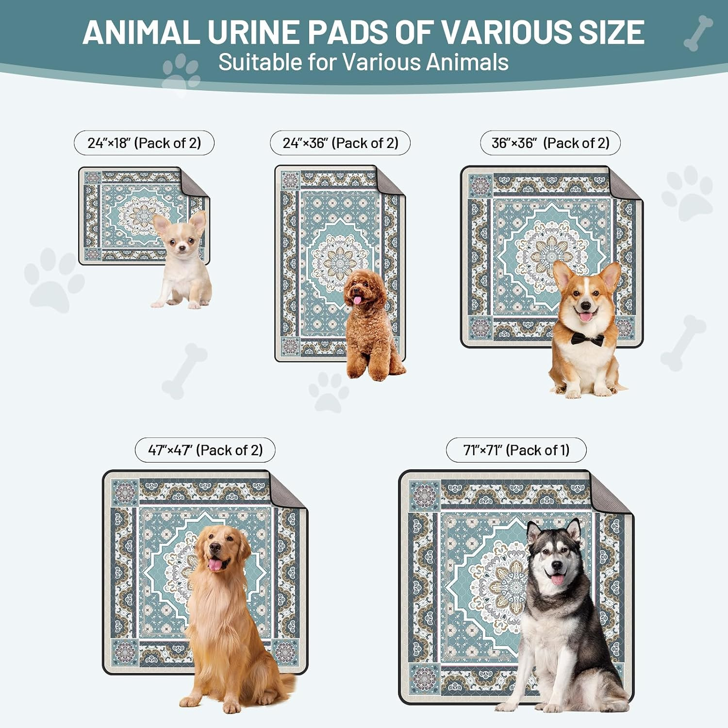 Washable Pee Pads for Dogs, 2 Pack 36X36In Puppy Pads | Super Absorbent Reusable