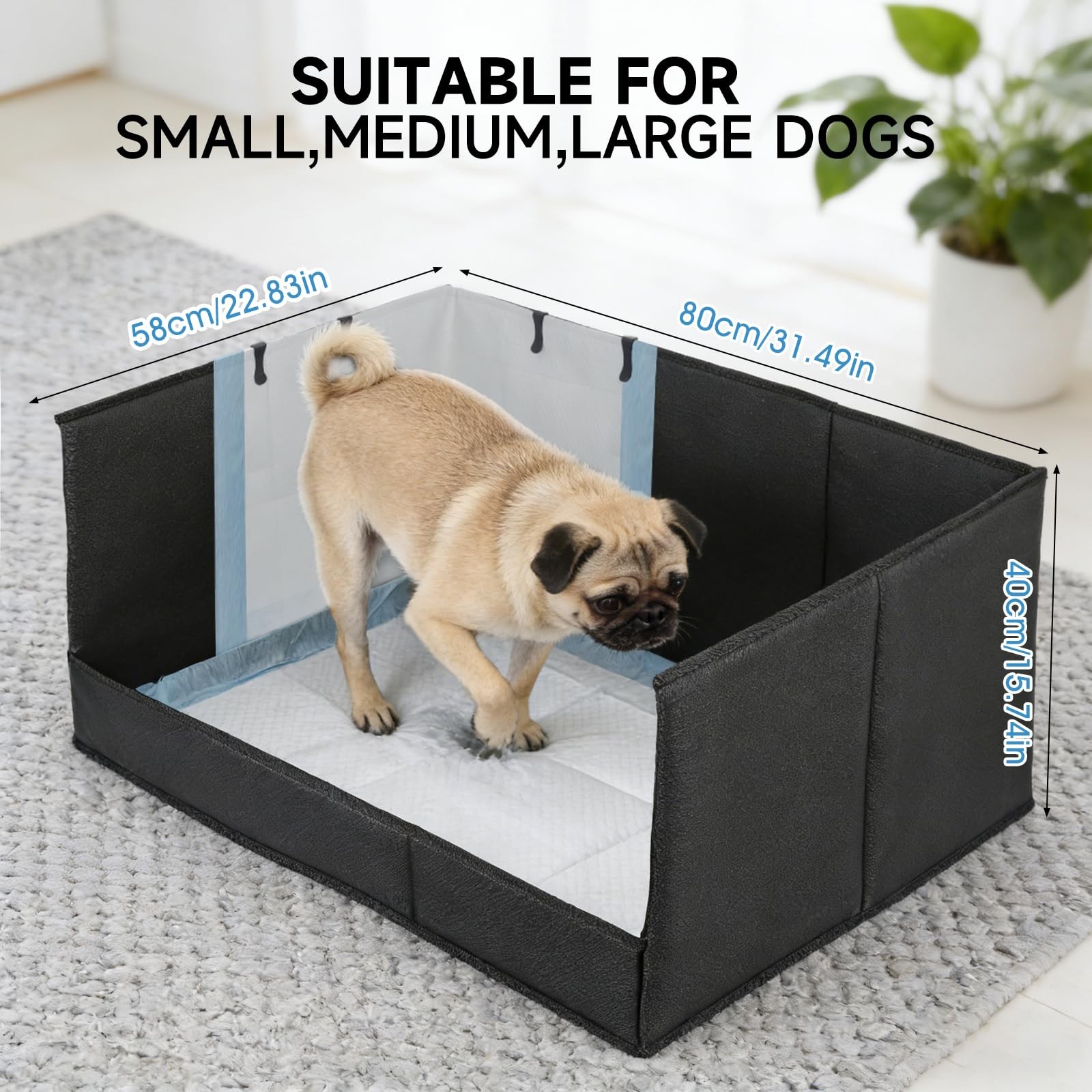 Dog Litter Box with High Walls, Pee Pad Holder Foldable, No Assembly, Waterpr…