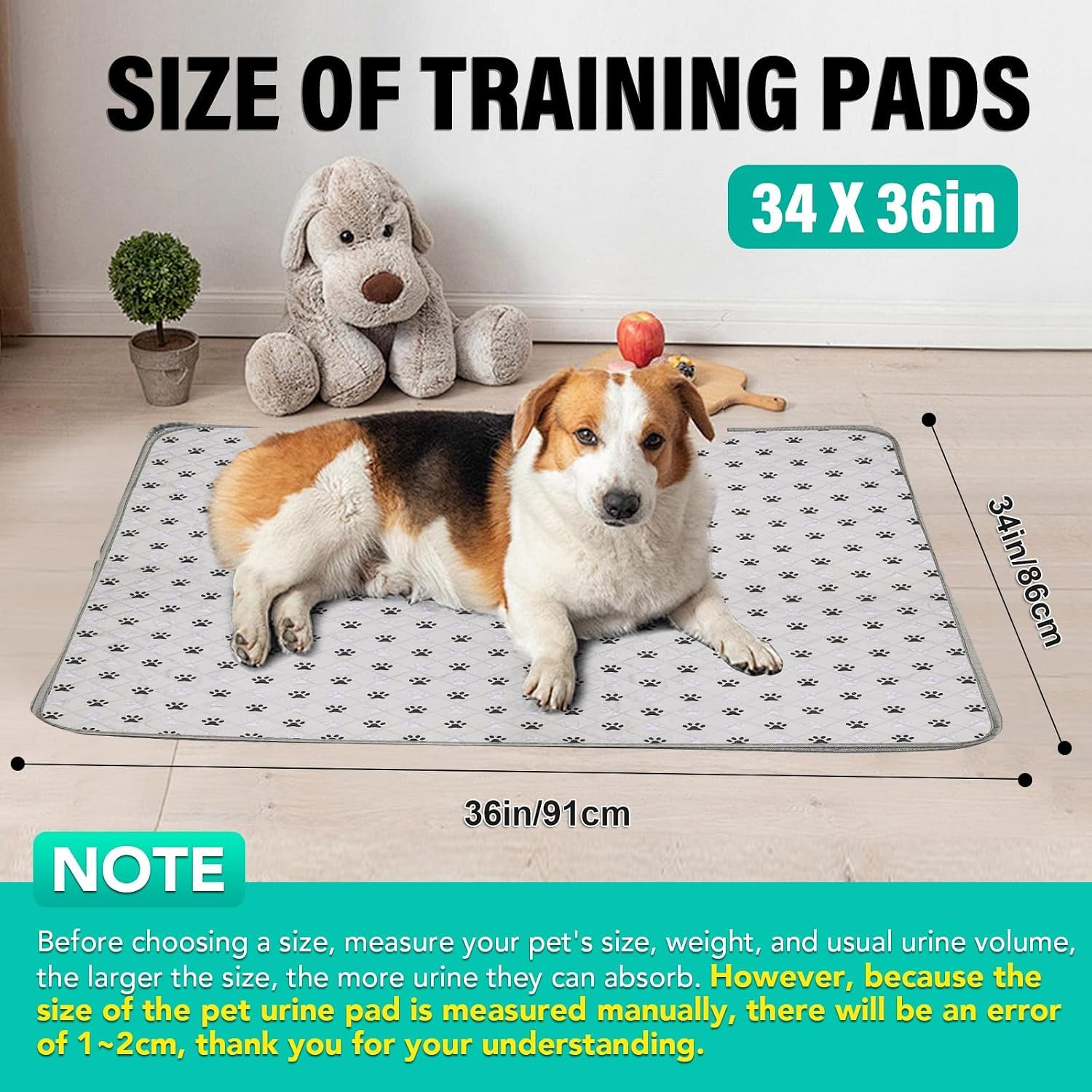 FUWERY Washable Pee Pads for Dogs 34″X36″,Grey, 2 Packs | Thick Heavy Absorbency
