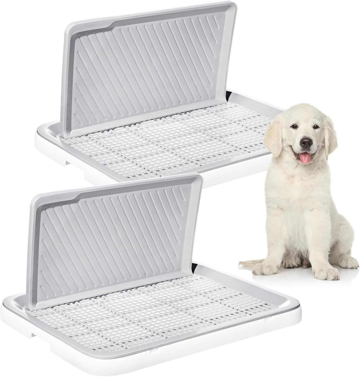 2 Pcs Dog Potty Toilet with Removable Splash Wall Pet Indoor Dog Mesh Training T