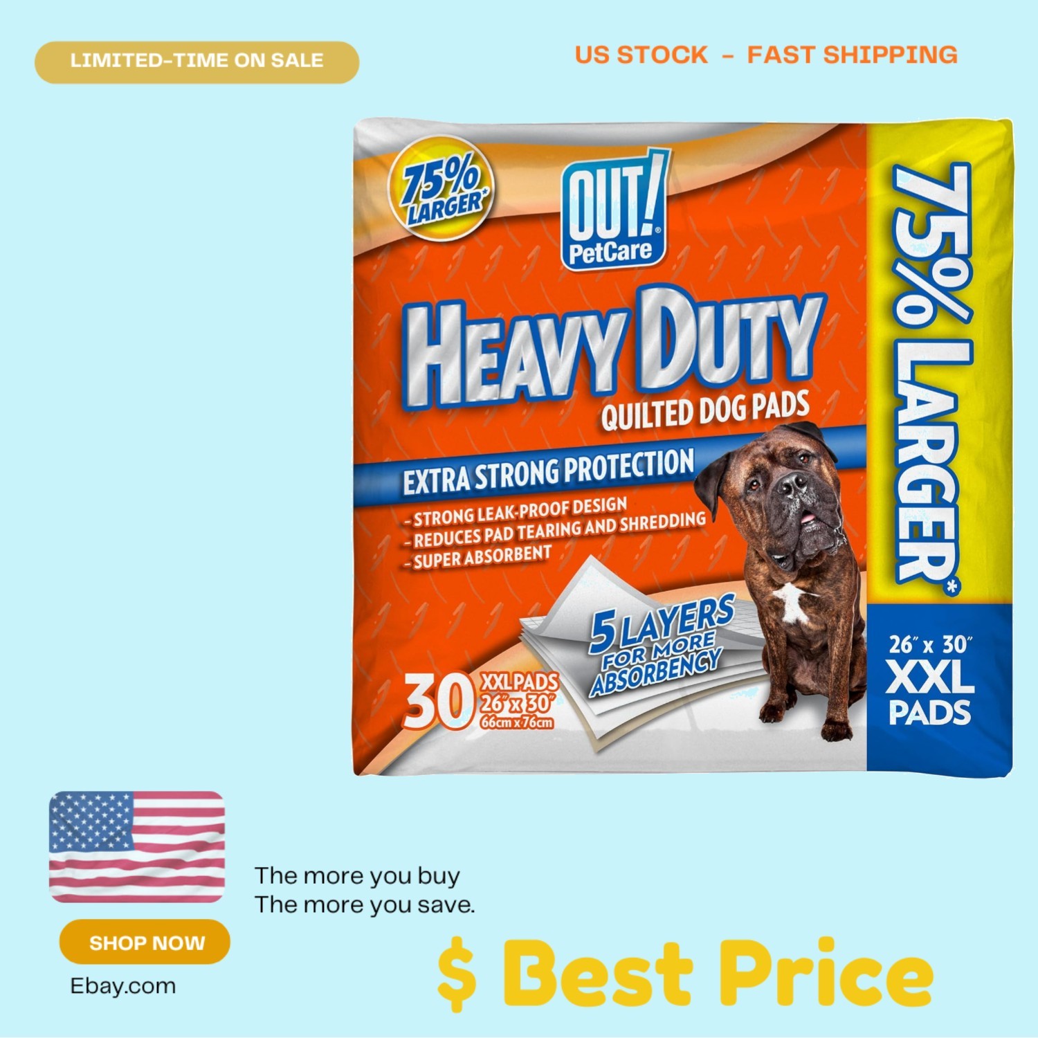 XXL Puppy Pee Pads 26×30 Heavy Duty Leak Proof Training Pads 30 Count