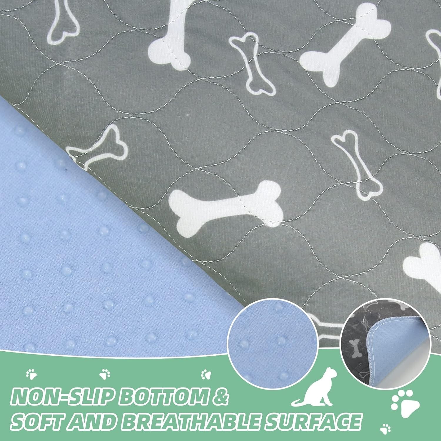 Washable Pee Pads for Dogs, 2Pack Reusable Puppy Pads, Fast (Grey, 16 x 24)