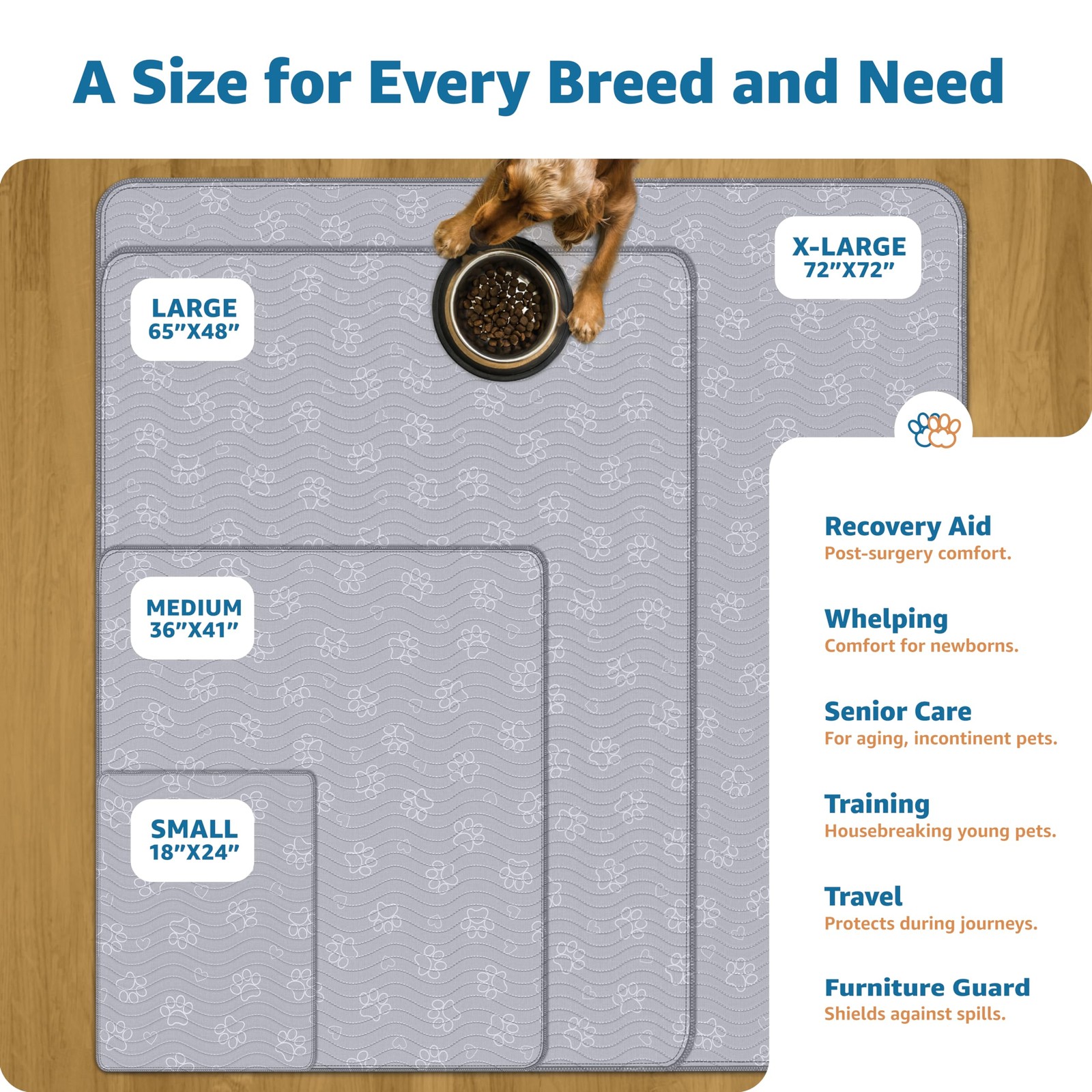 IMPROVIA® Extra-Large Large 65”x48” Waterproof Dog Mat, Paws & Hearts
