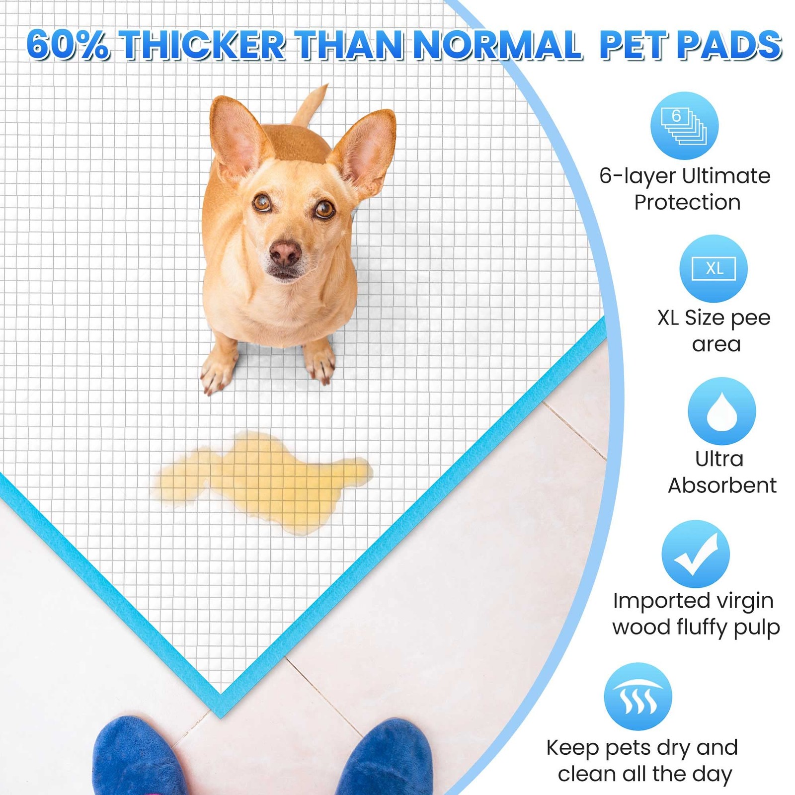 Thicken 6 Layers Heavy Absorbent XL 36″x24″ Pet Training Dog Pee Pads, Extra …