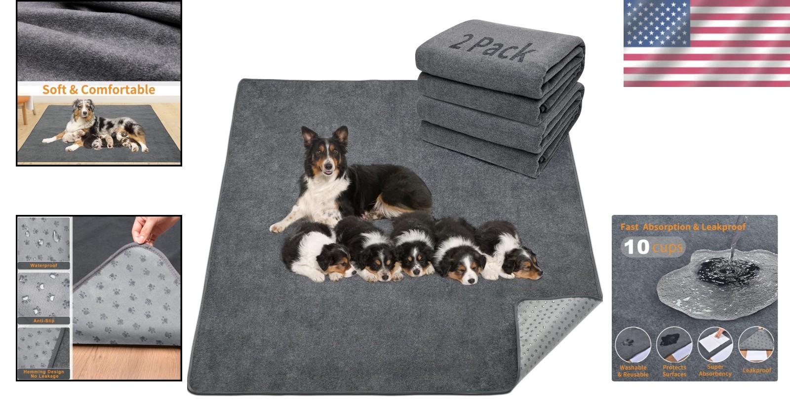 XL Washable Pee Pads for Dogs – Fast Absorbent Reusable Puppy Pads 2Pack- 36″…