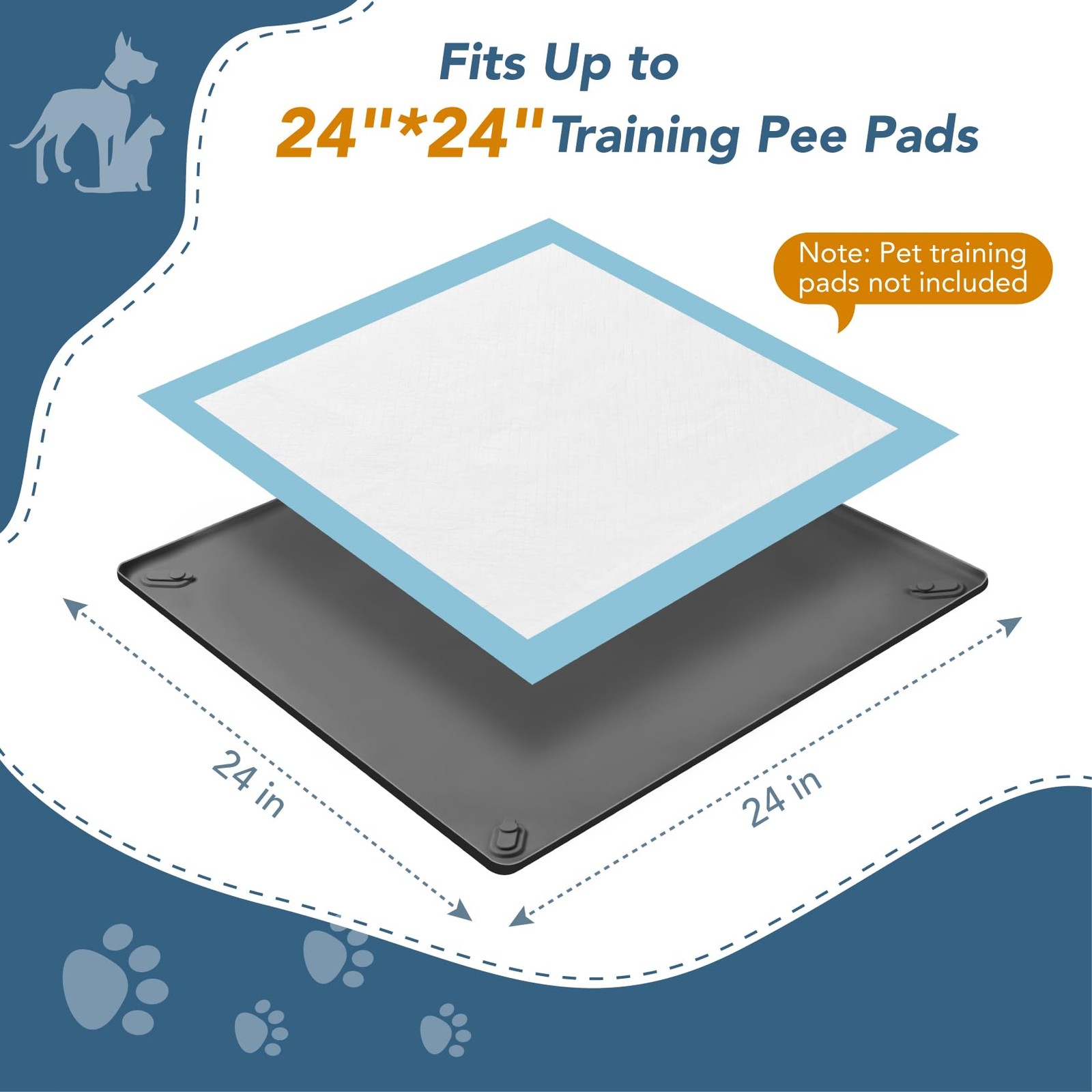 Pee Pad Holder for Dogs, 24″ x Non-Slip Silicone Puppy x 24″, Gray