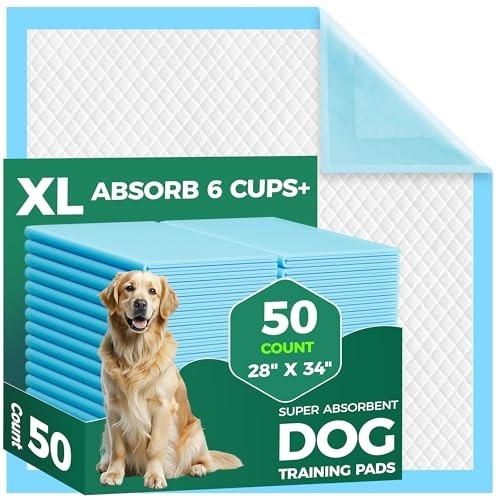 Extra Large Dog Pee Pads 50 Count – 28″ x 34″, Super Absorbent Leak-Proof Puppy