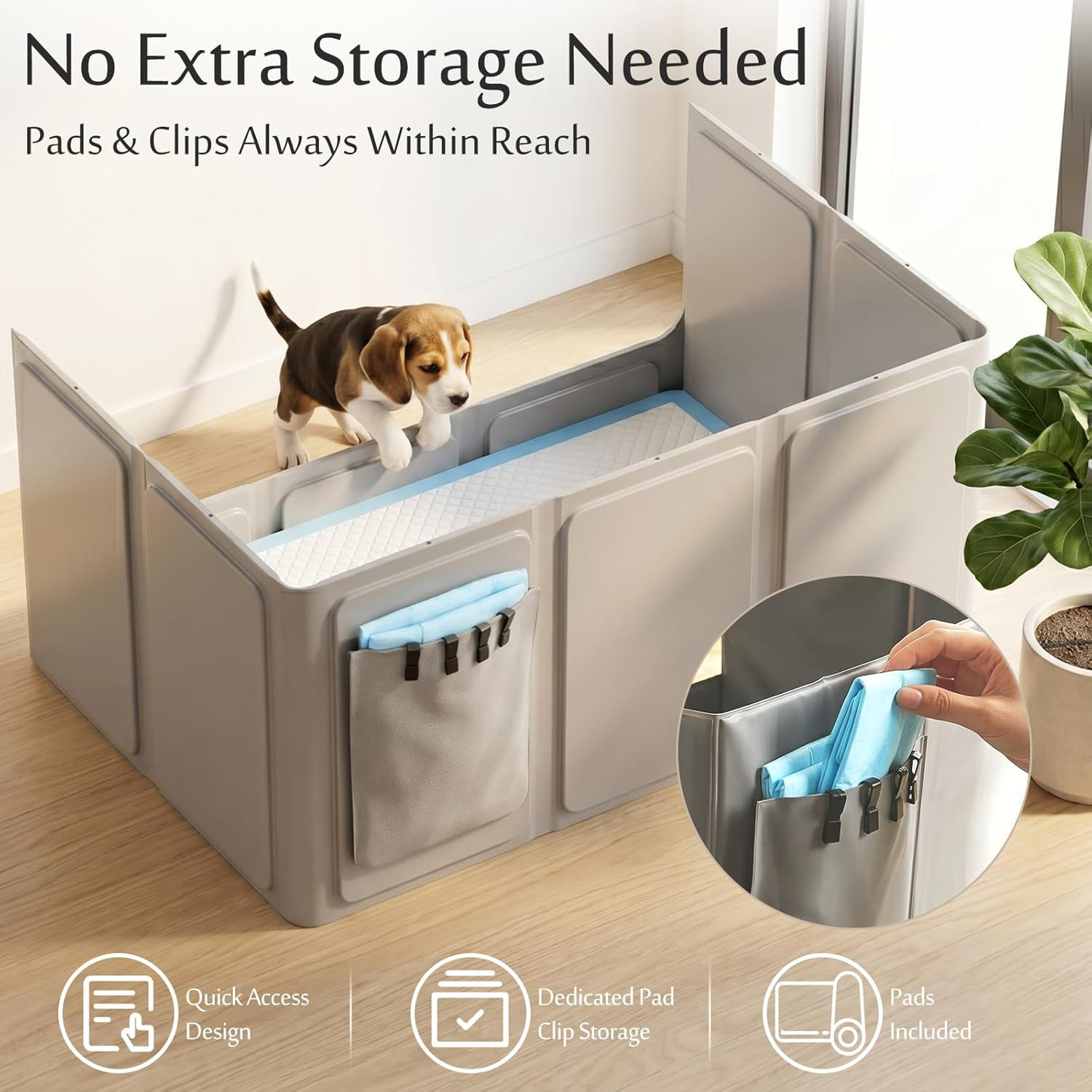 Dog Litter Box with High Walls, Foldable Pee Pad Holder, 33×22×16″ | Waterproof