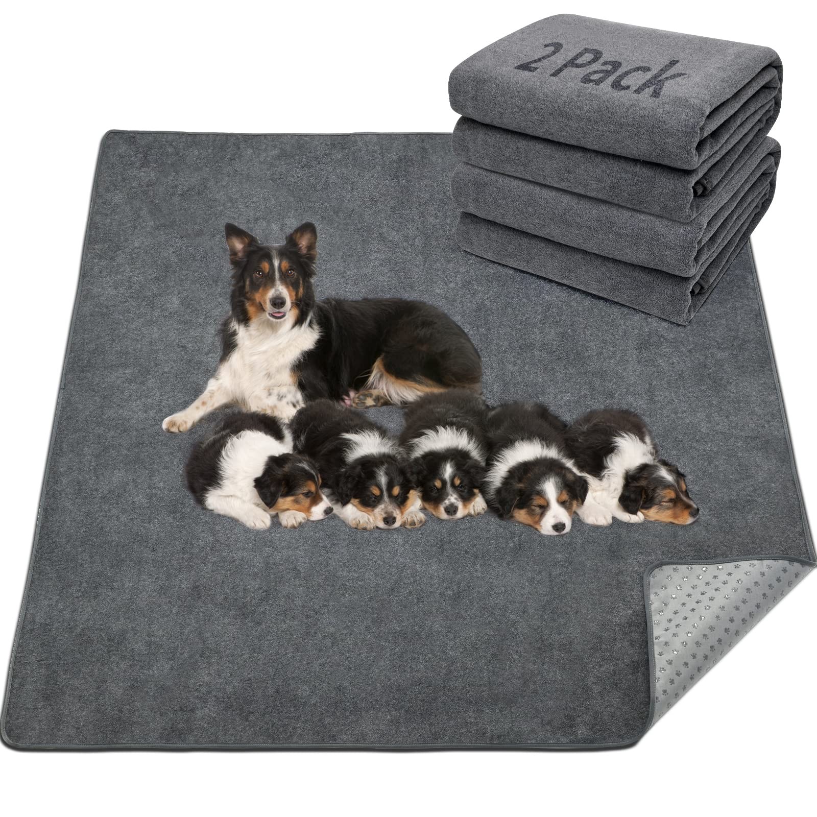 2 Packs Extra Large Reusable Dog Mat for Floor, Non-Slip Washable Pee Pads fo…