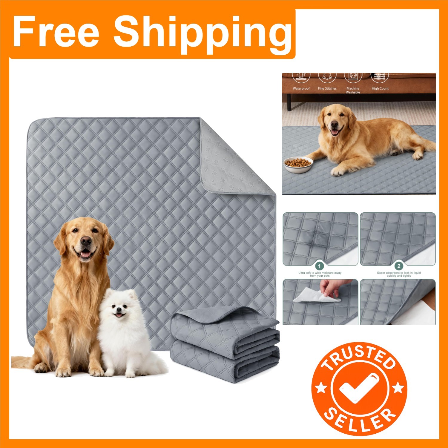 Absorbent Non-Slip Dog Pee Pads – 2 Pack, 18” x 24”, Perfect for Any Size