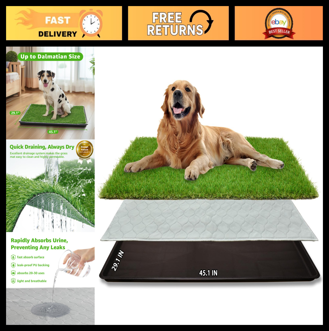 Large Dog Potty Patch – Artificial Grass Litter Box for Indoor/Outdoor Training,