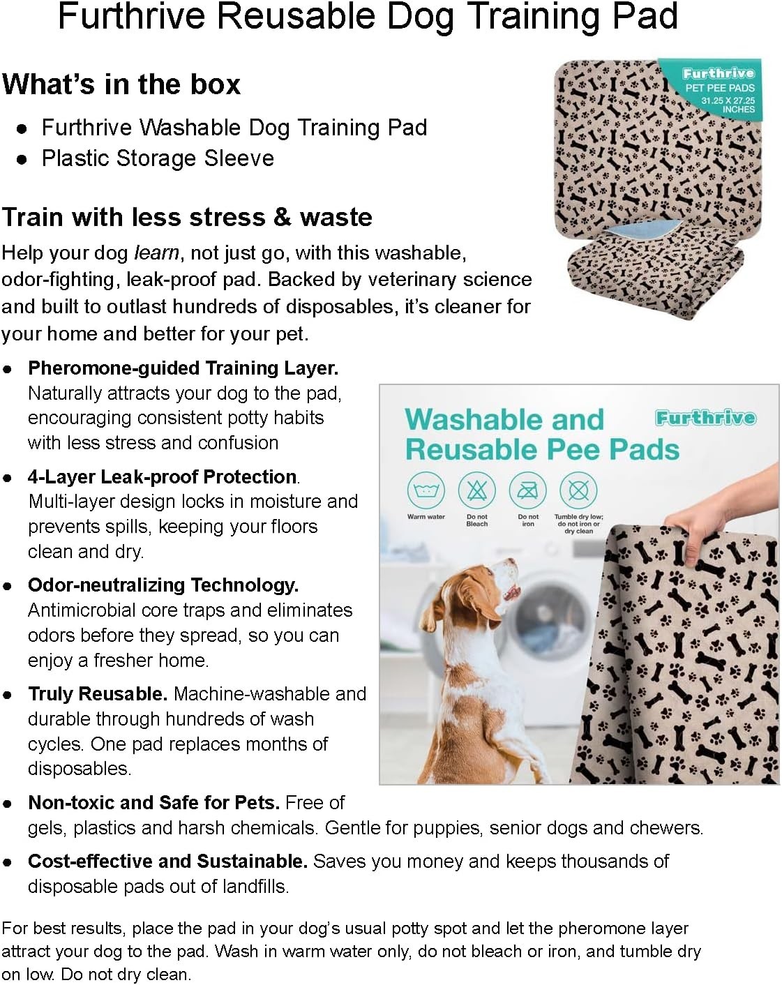 Furthrive Washable Pee Pads for Dogs with Pheromone Attraction, Reusable Puppy P