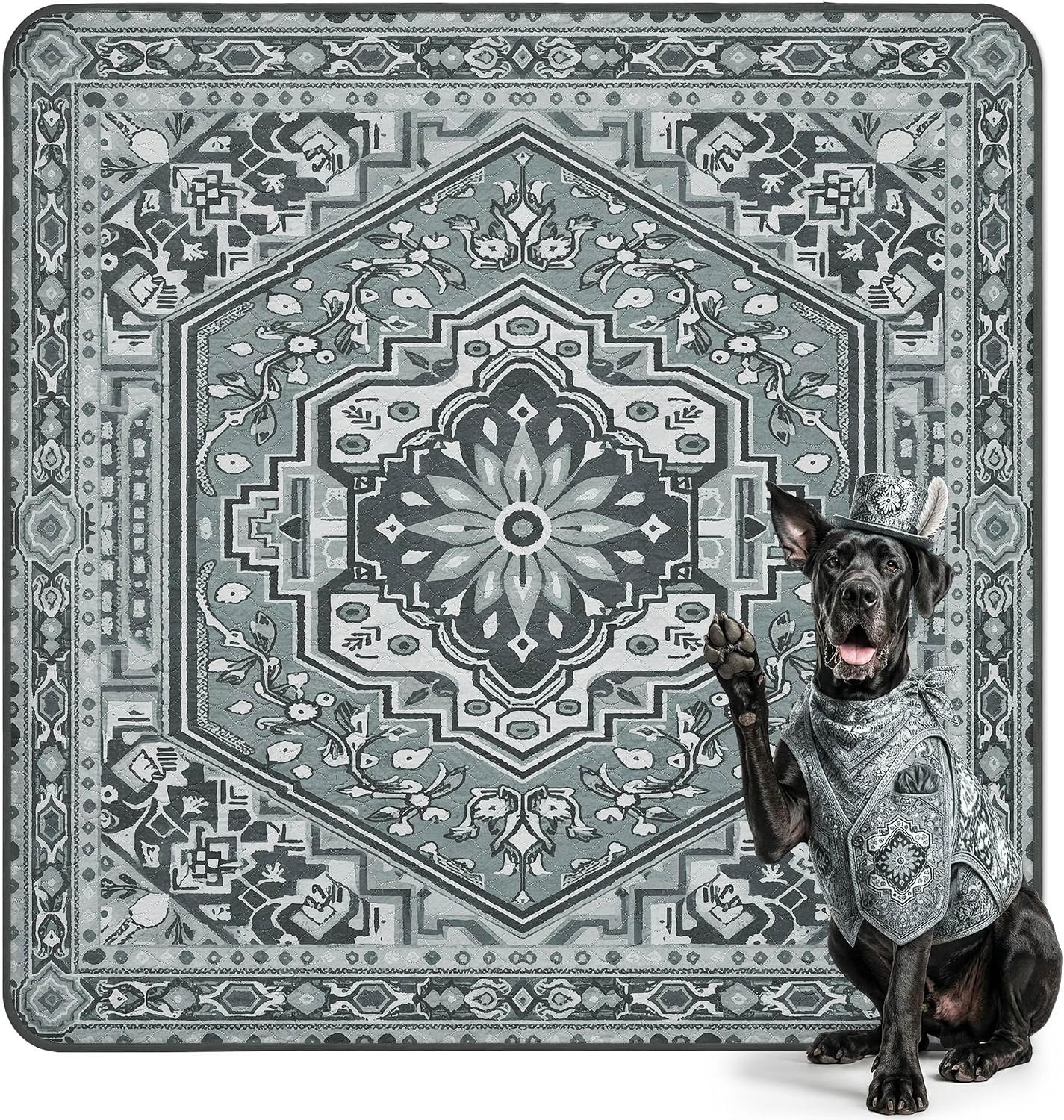 71″ Square Absorbent Dog Pads with Waterproof Shield, Boho Grey Design