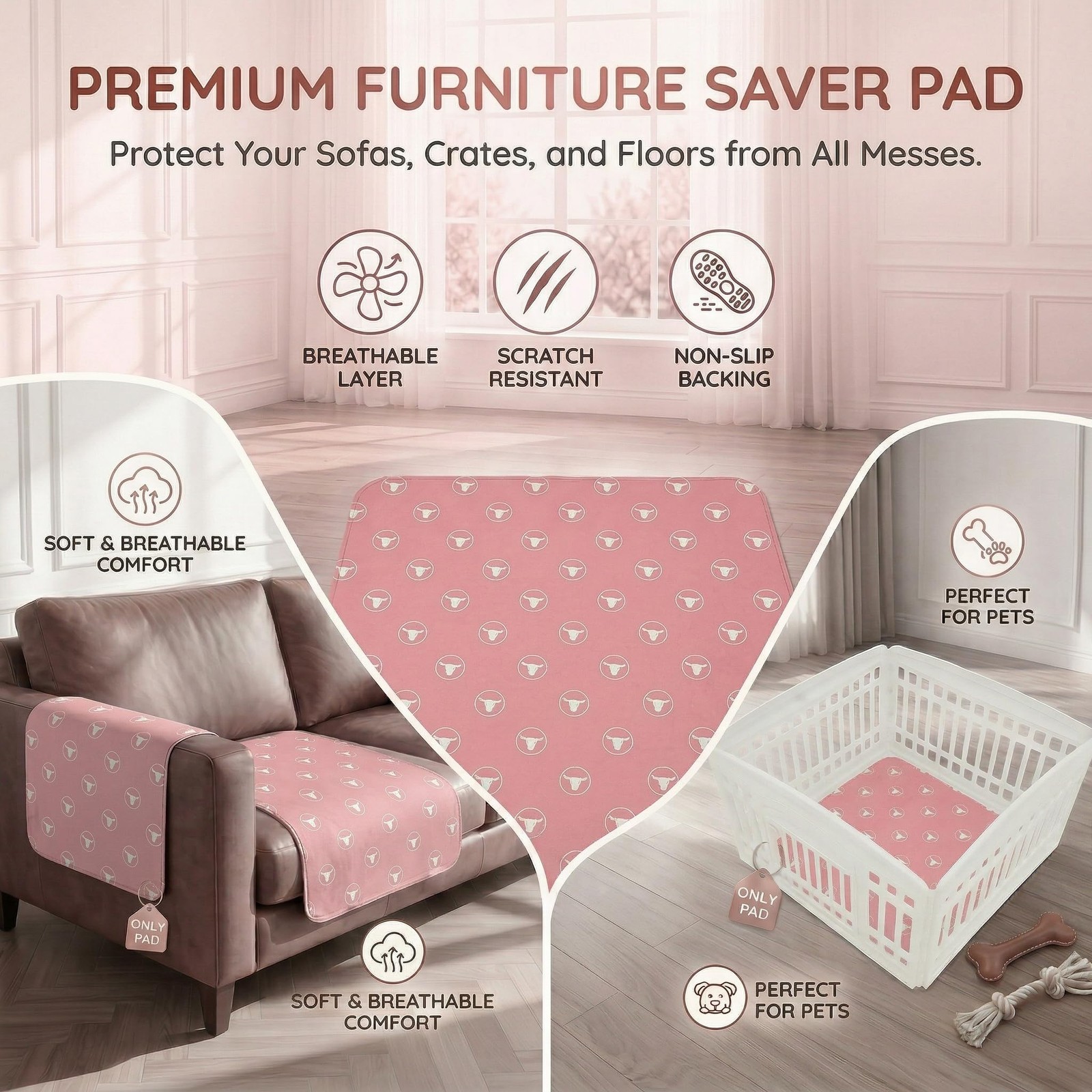 PJYuCien 36″x36″ Reusable Playpen Training Pad for Puppies, Pink | Ideal for Sma