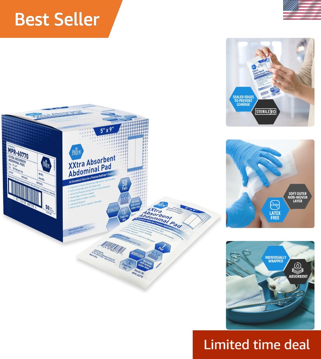 Comfortable Non-Adherent 5″x9″ Sterile Abdominal Pads – Ultra-Absorbent 50 Pack