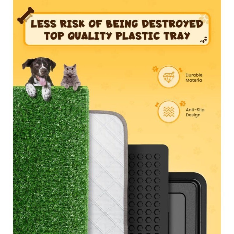 Dog Grass Pad with Tray 20″x30″ Reusable Washable 4-Layer Pee Pad Training Mat