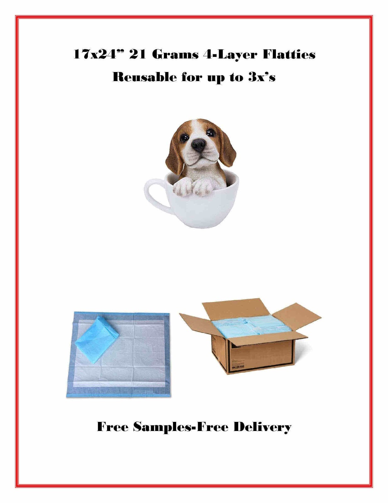 17×24″ 4-Layer Puppy Training Pads 21 gr. Reusable 2-3x’s Chose 300-600-900-1200