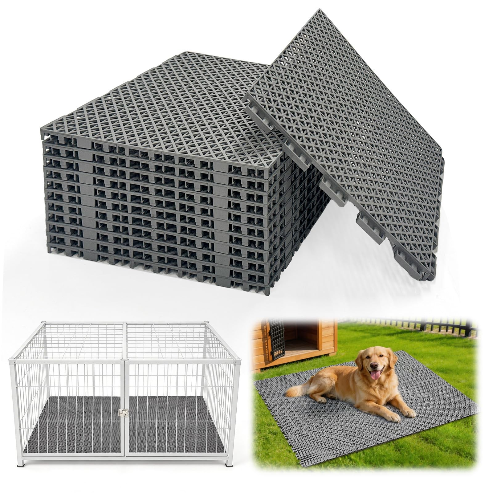 12Pcs 12 * 12 * 0.51inch Dog Kennel Flooring Interlocking Drainage Waterproof…
