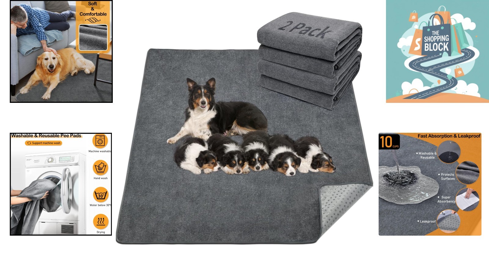 washable dog pee pads, 48×60 in, gray, 2-pack, reusable, non-slip, absorbent