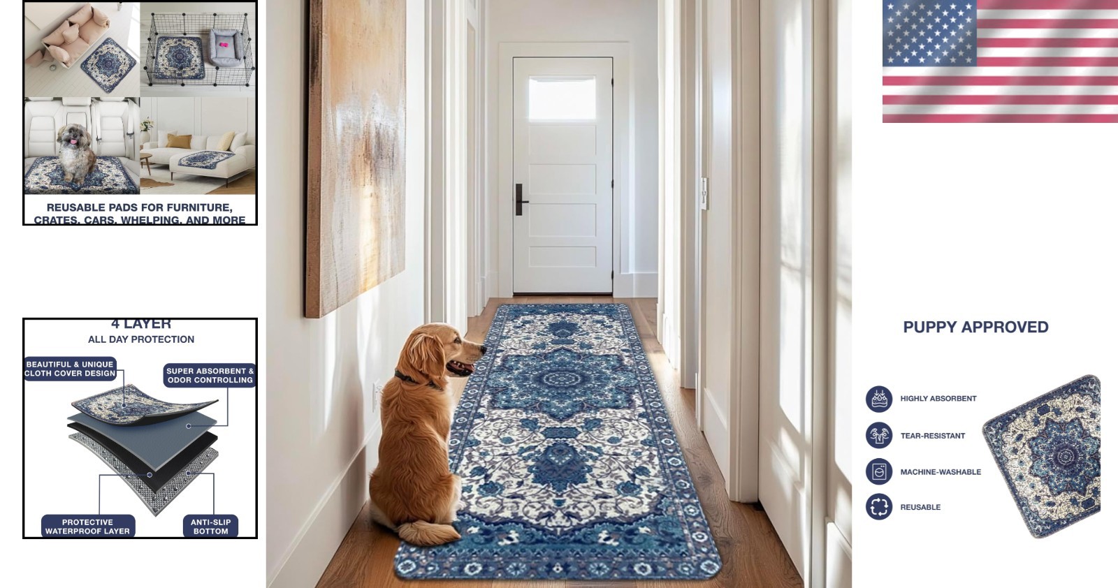 Durable & Absorbent Pet Pee Pads – Blue Medallion