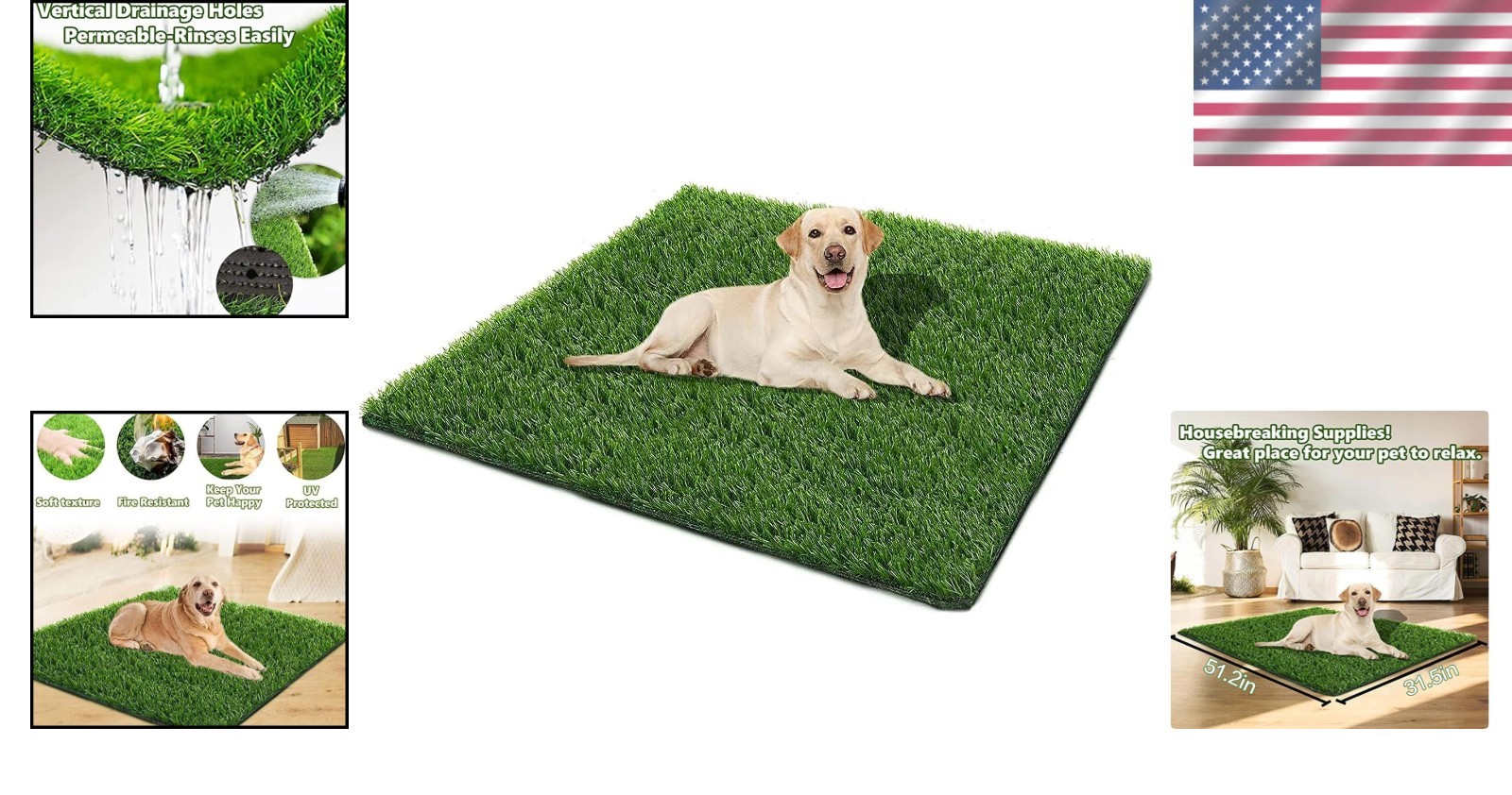 Realistic Indoor/Outdoor Dog Grass Mat – 51.2” x 31.5” Multi-Use Design