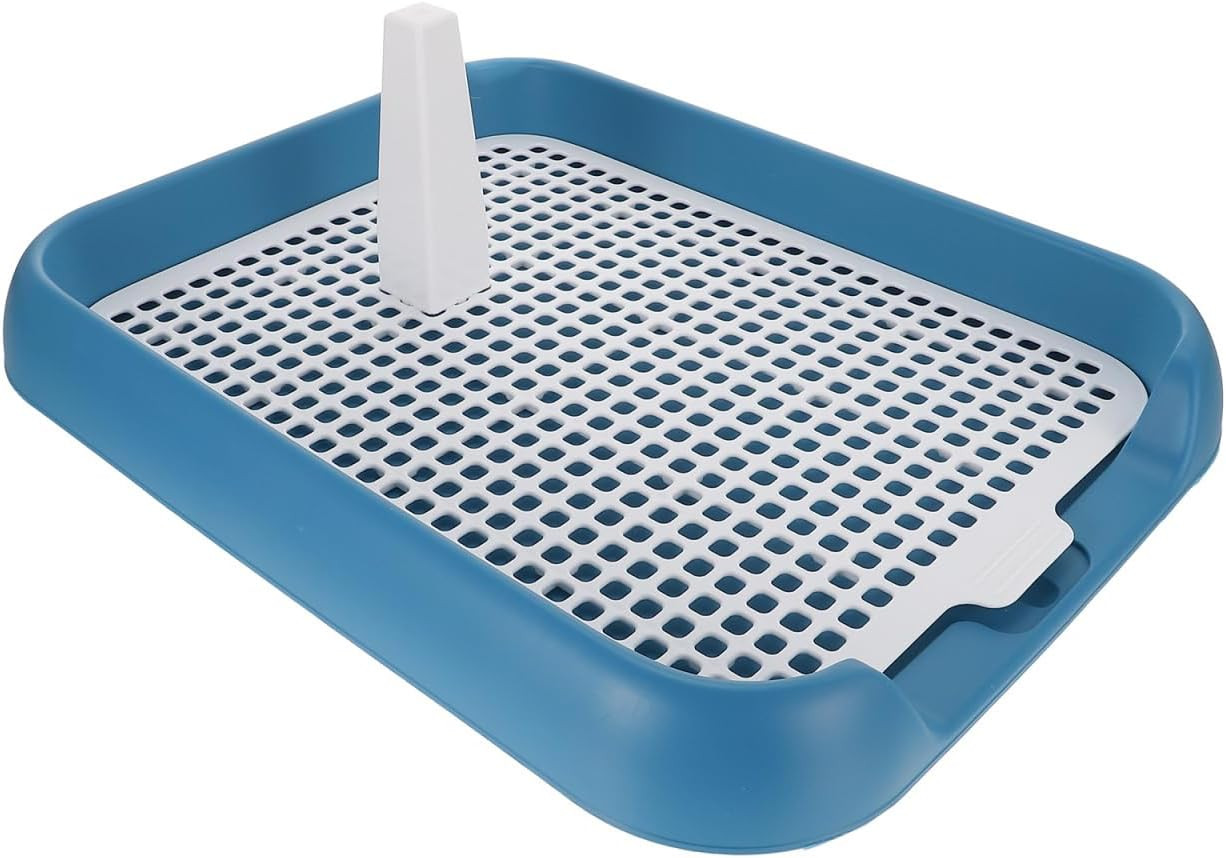 Dog Potty Tray with Wall Post: Indoor Puppy Training Toilet Blue Plastic Mesh Gr