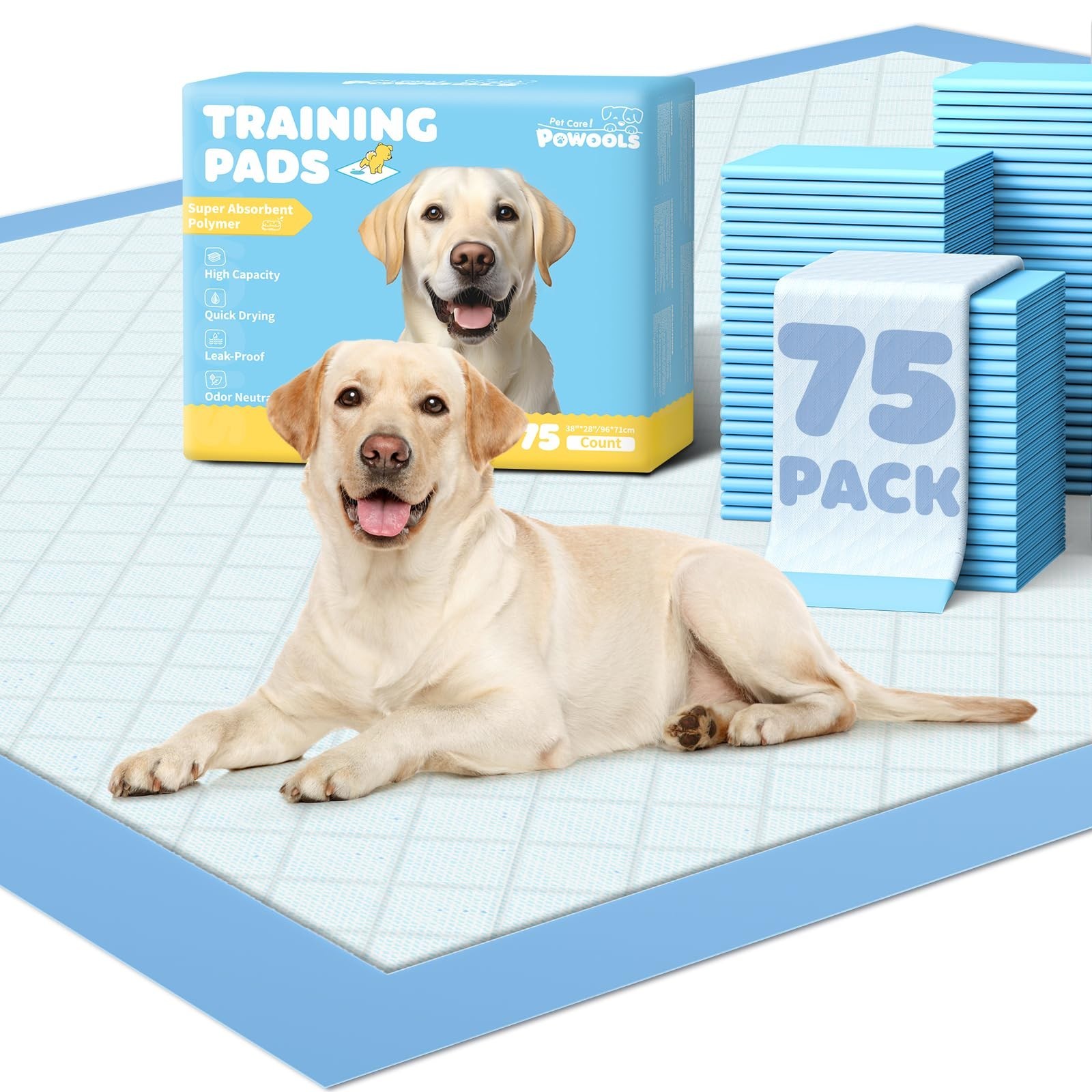 XX-Large Puppy Pads 75-Pack – 38″x28″ Leak-Proof Quick-Dry Dog Training Pads