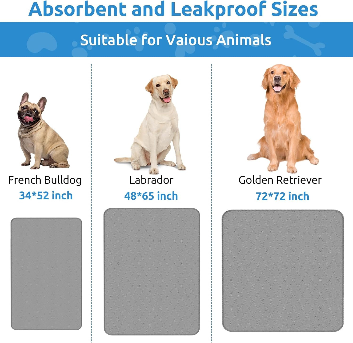 Washable Puppy Dog Pee Pad, 34″ X52″ Waterproof Whelping Training Pet Mat for Pl