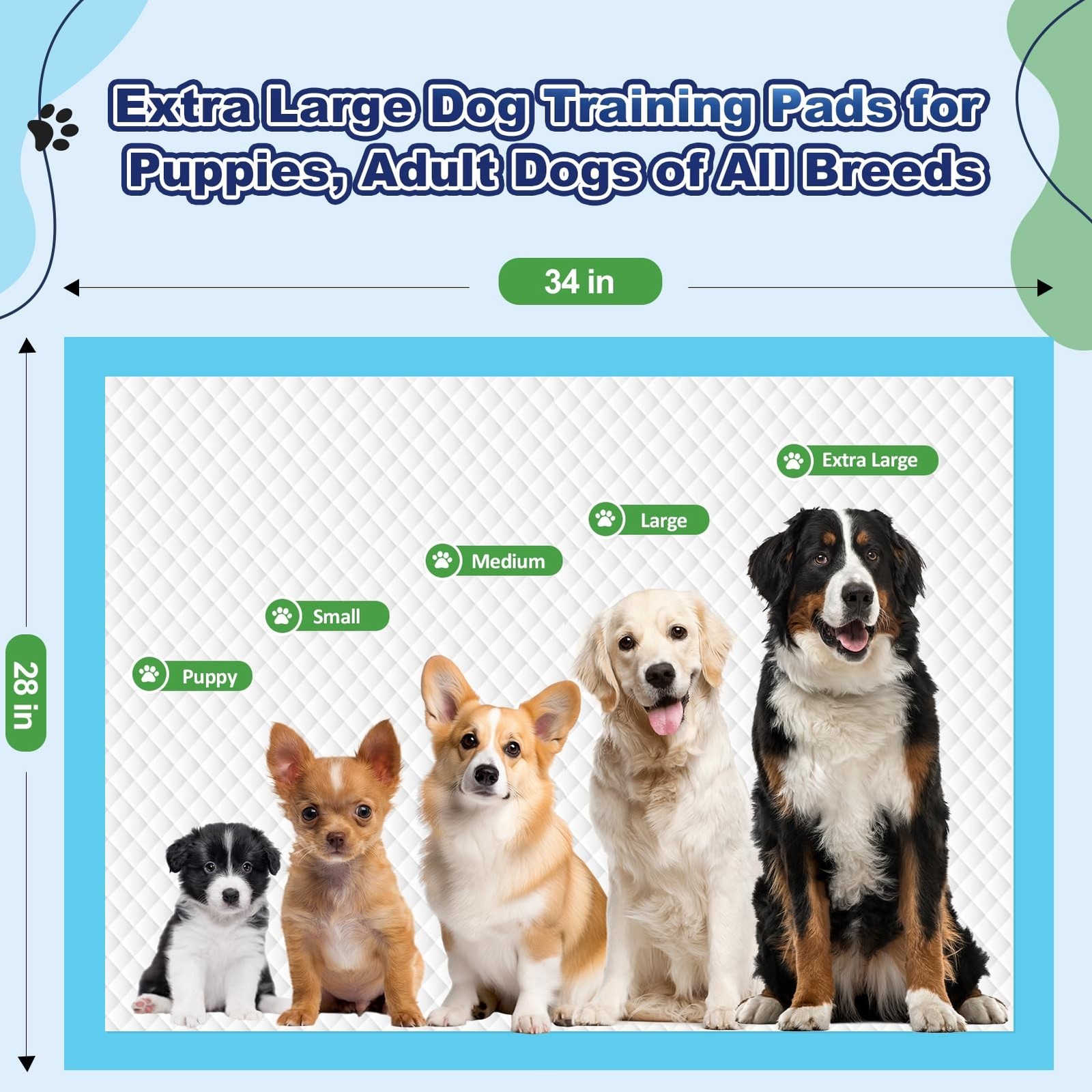 Puppy Pads 50 Pack, 34″x28″ Extra Large Dog Pee Pads Thicker Disposable Dog T…