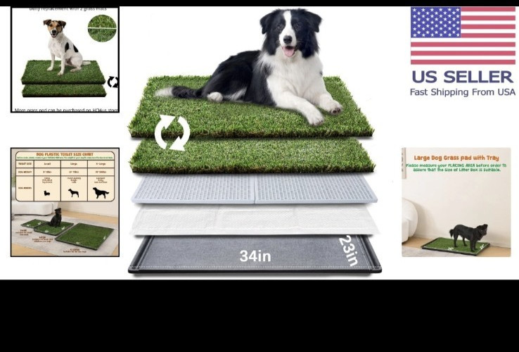 HQ4us Dog Grass Pad with Tray Large 34”×23” Dog Litter Box Toilet with 2×Arti…