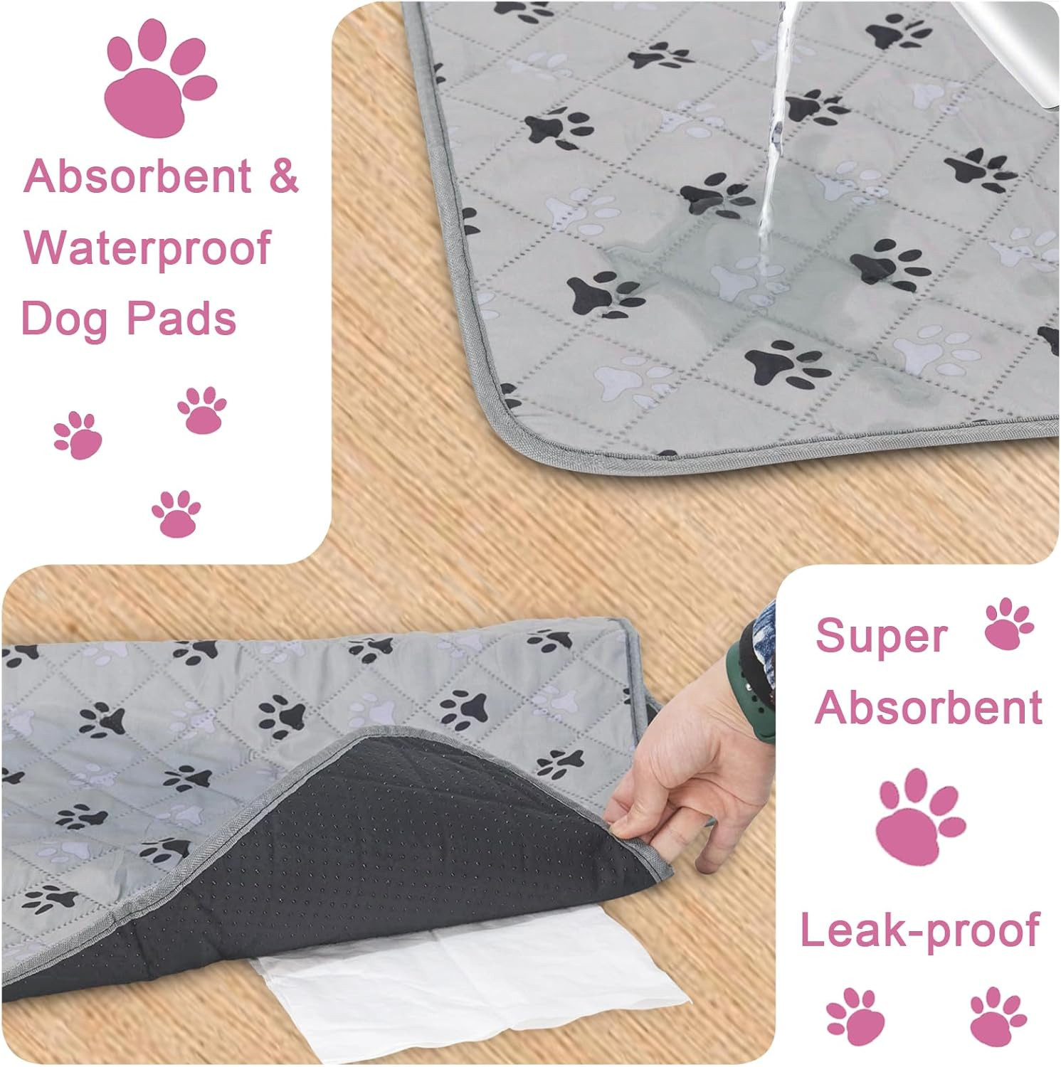 2 Pack 36″X 41″ Waterproof Non Slip Wee Pad，Reusable Washable Pee Pads for Do…