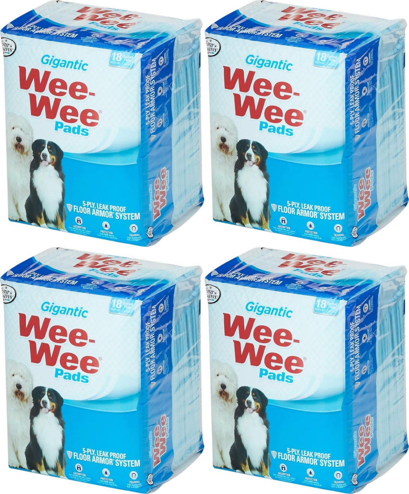 Four Paws Wee-Wee Pads, Gigantic, 18 per Pack (4 Packs)