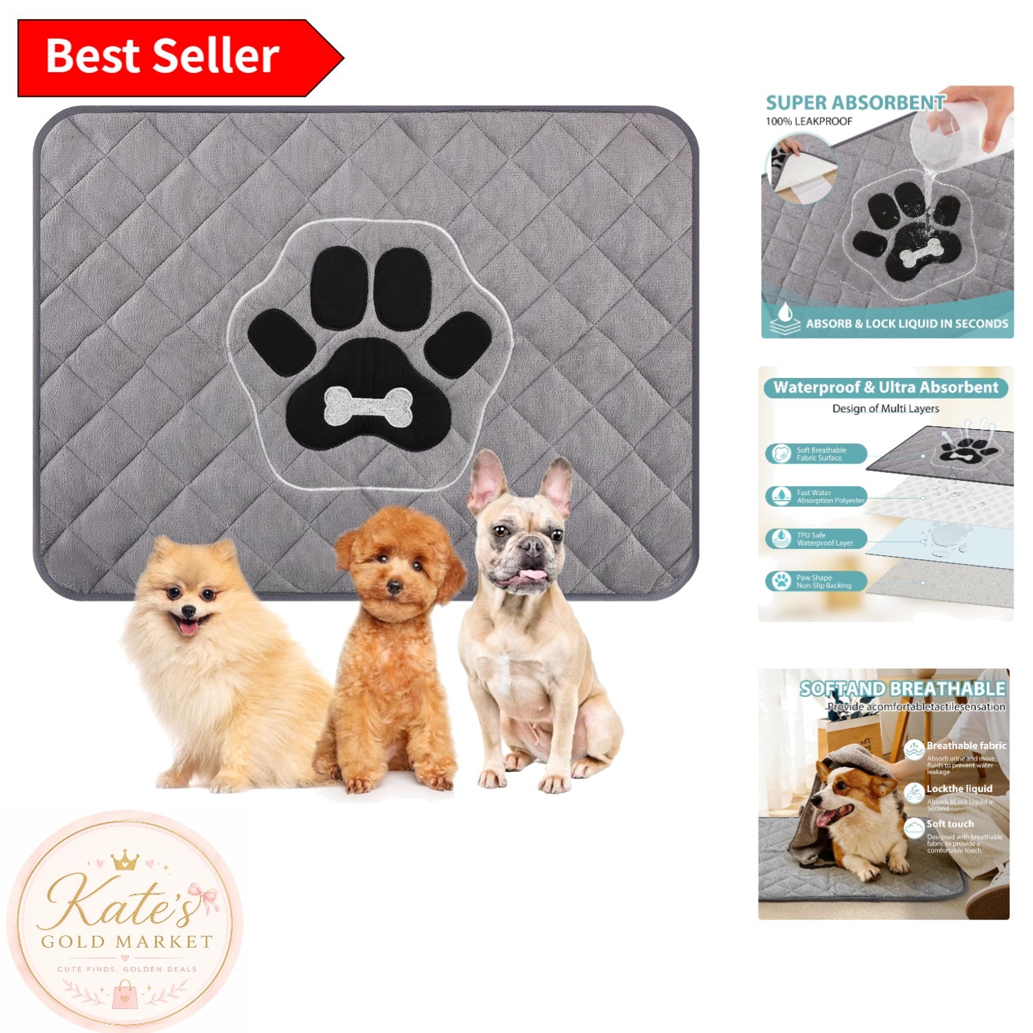 Reusable Dog Pee Pad 18″x24″ – Machine Washable with TPU Waterproof Layer