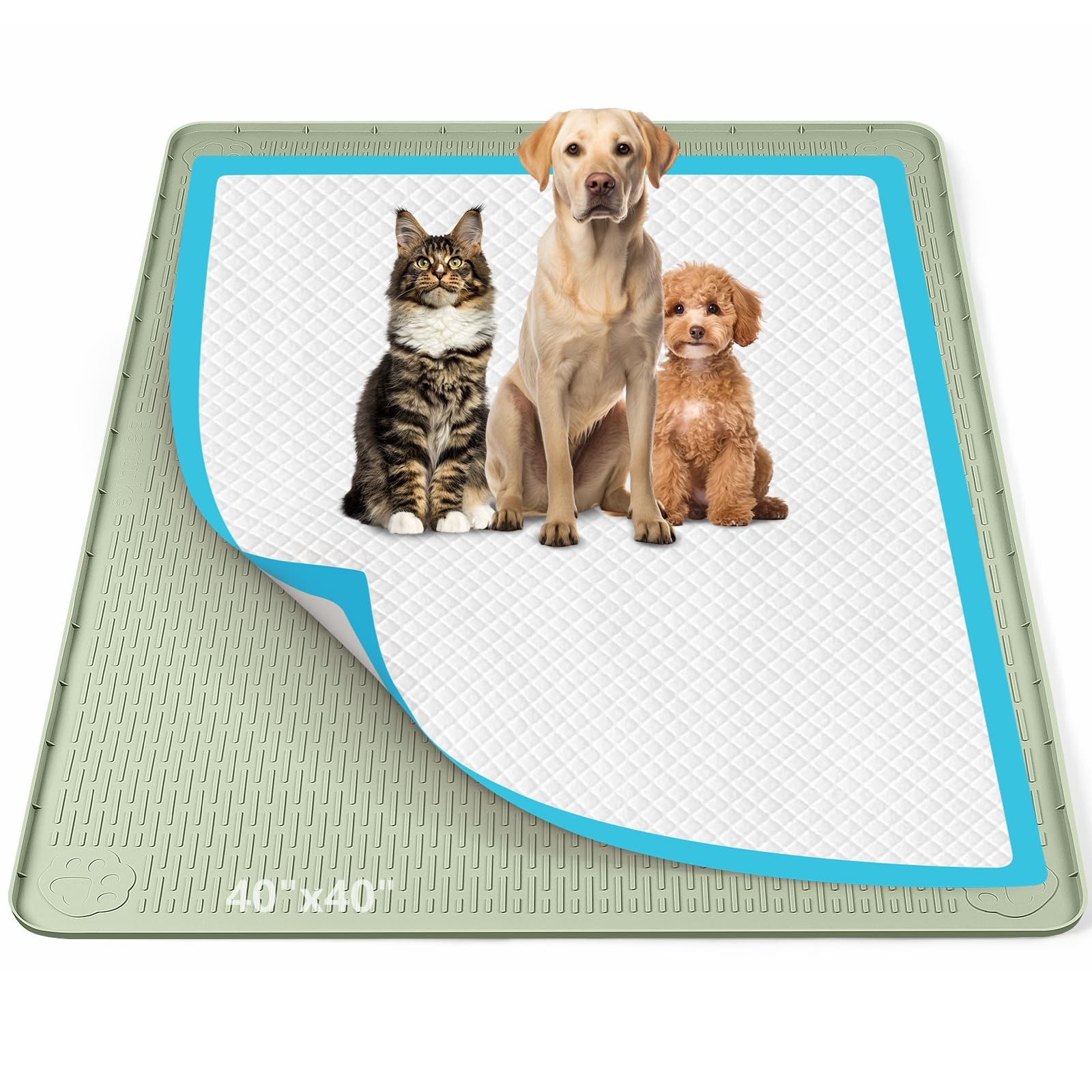 Pee Pad Holder for Dogs 40”x40” Silicone Puppy Pee Pad Tray, Green | Extra …